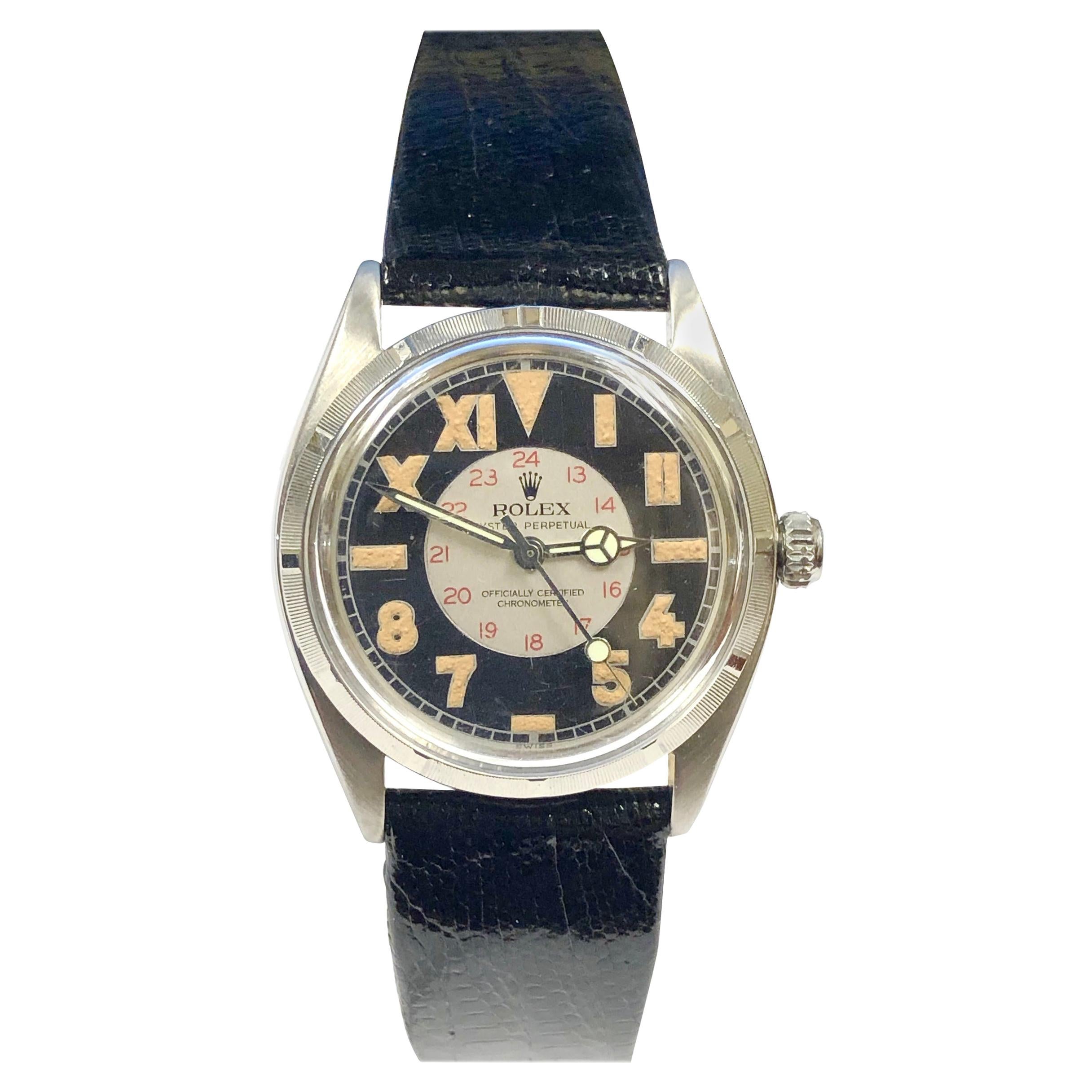 Rolex Vintage 1944 Steel Automatic with Bubble Back Style Military Dial