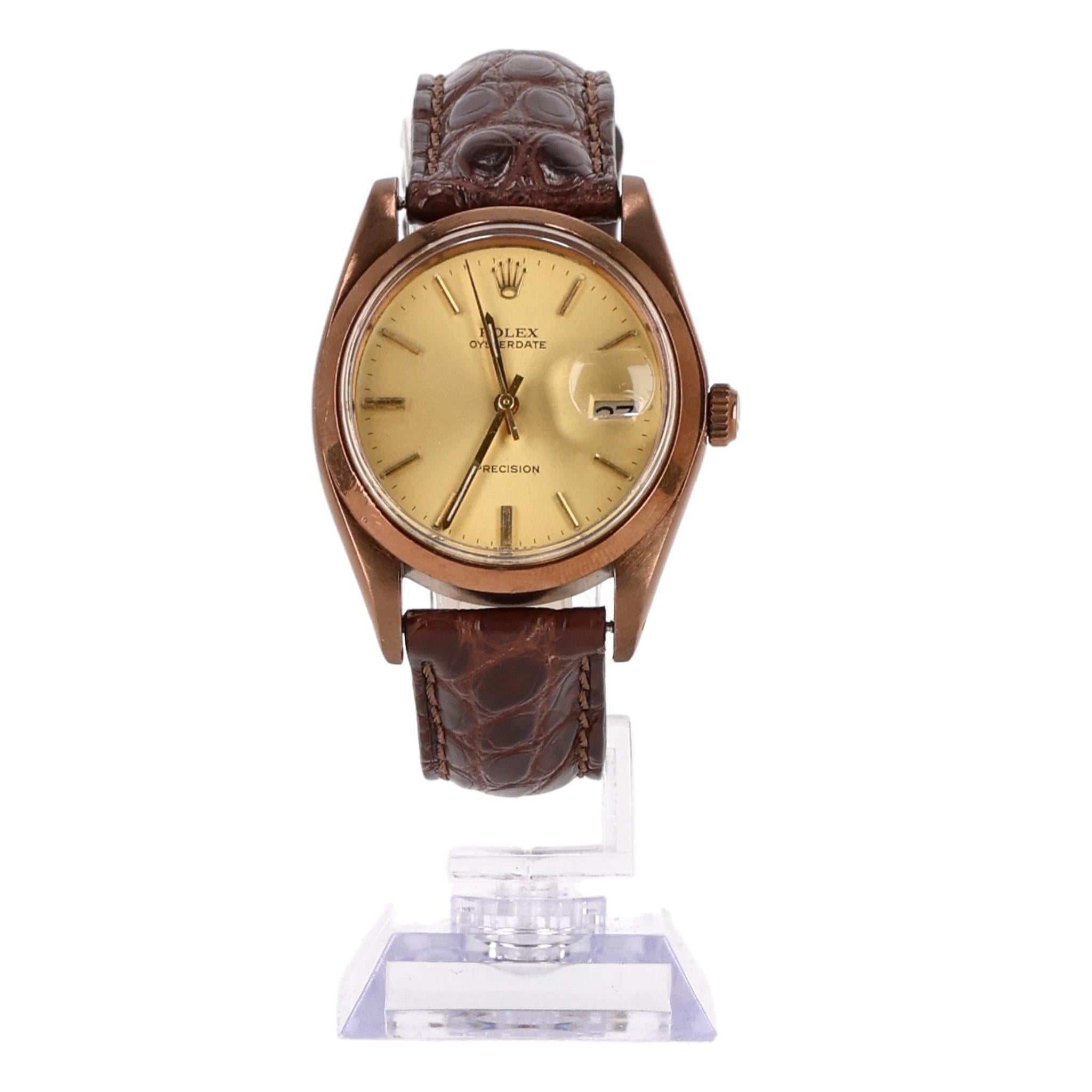 Reloj Rolex Vintage 1960 Oyster Perpetual Date con correa de piel de cocodrilo en Bueno Estado en London, GB