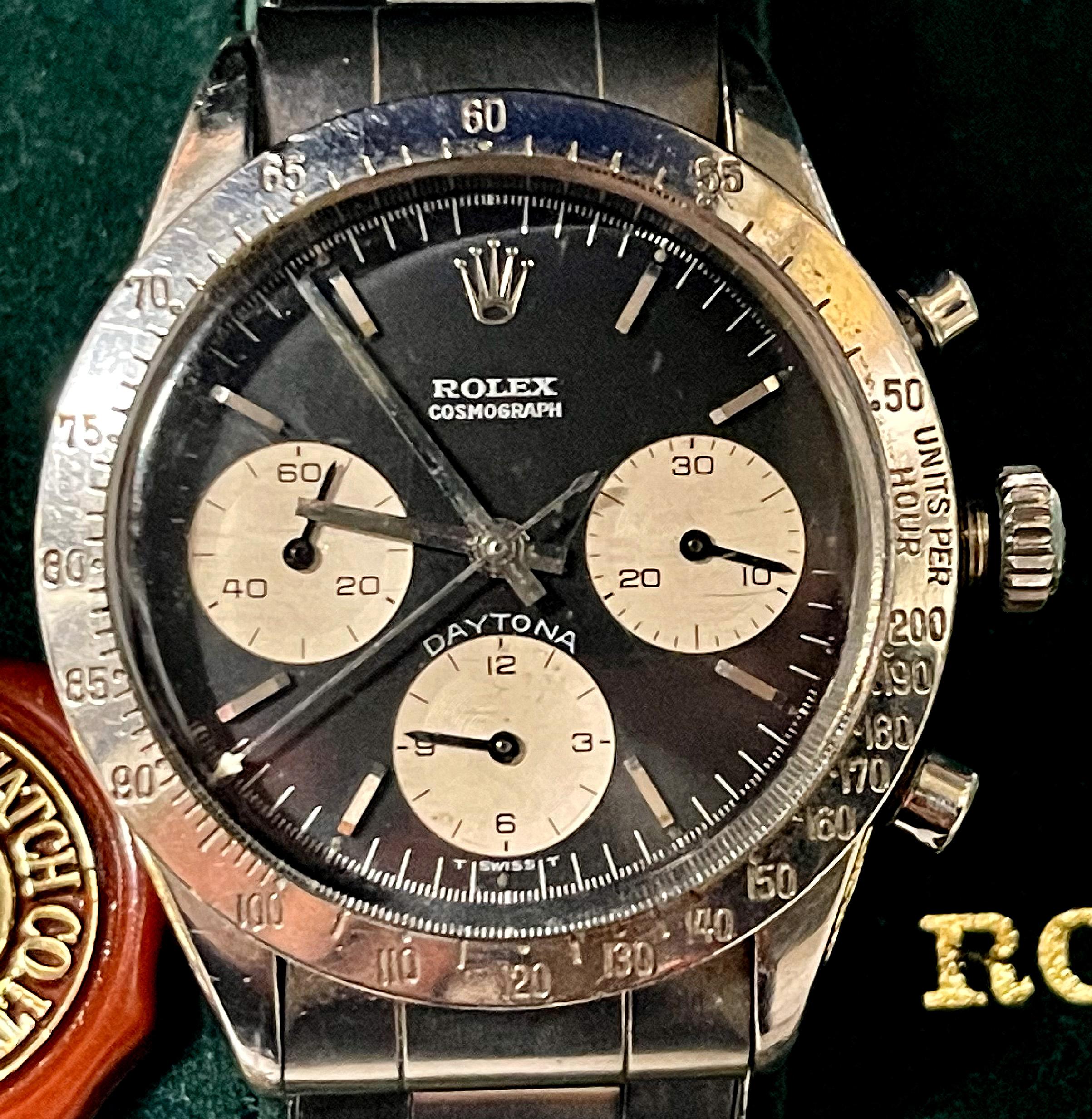 Men's Rolex Vintage 1969 Daytona Cosmograph Stainless Steel & Black with 3 Sub-Dials For Sale