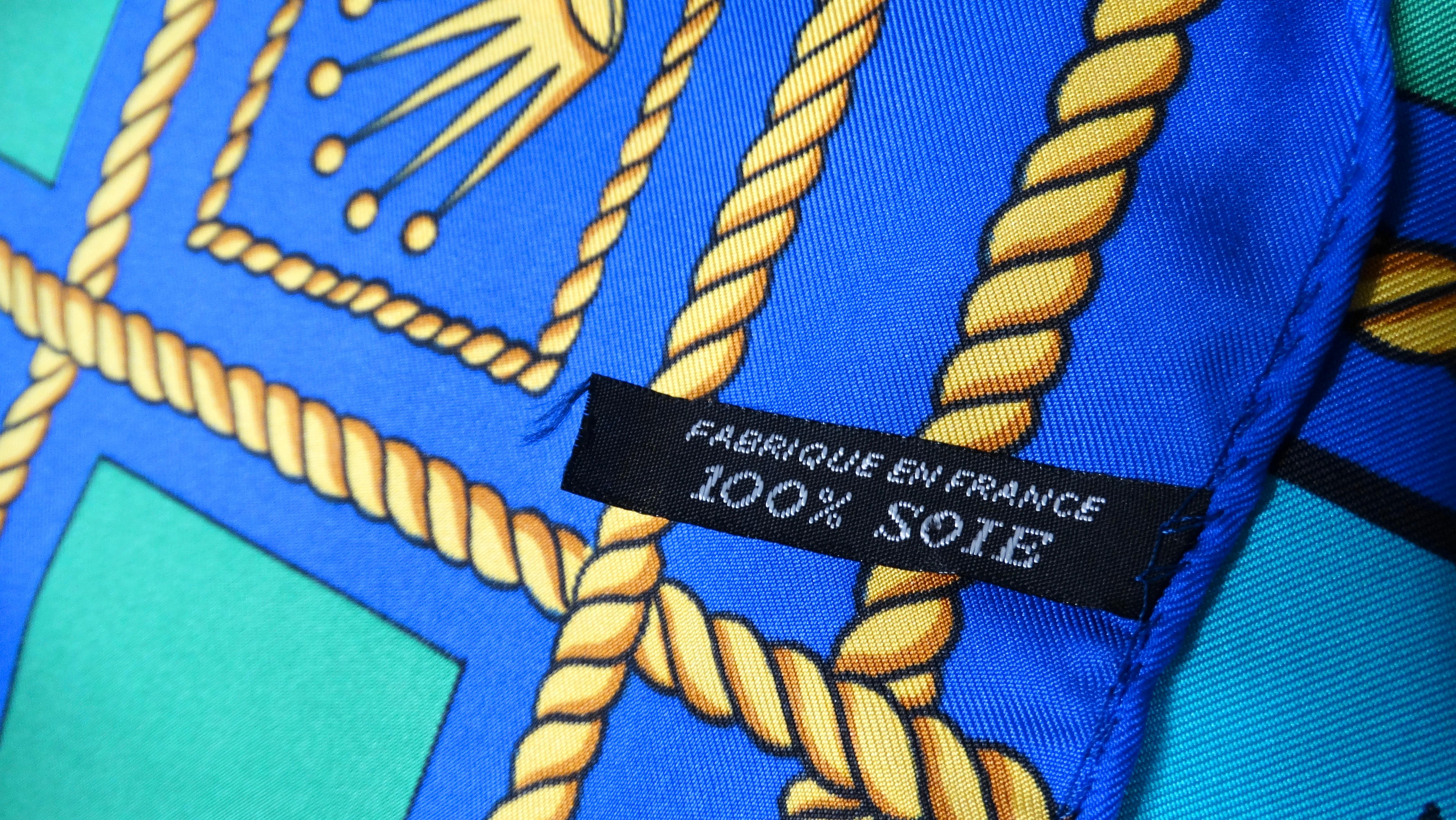 Women's or Men's Rolex Vintage 1980s Blue & Green Silk Wave Print Scarf For Sale