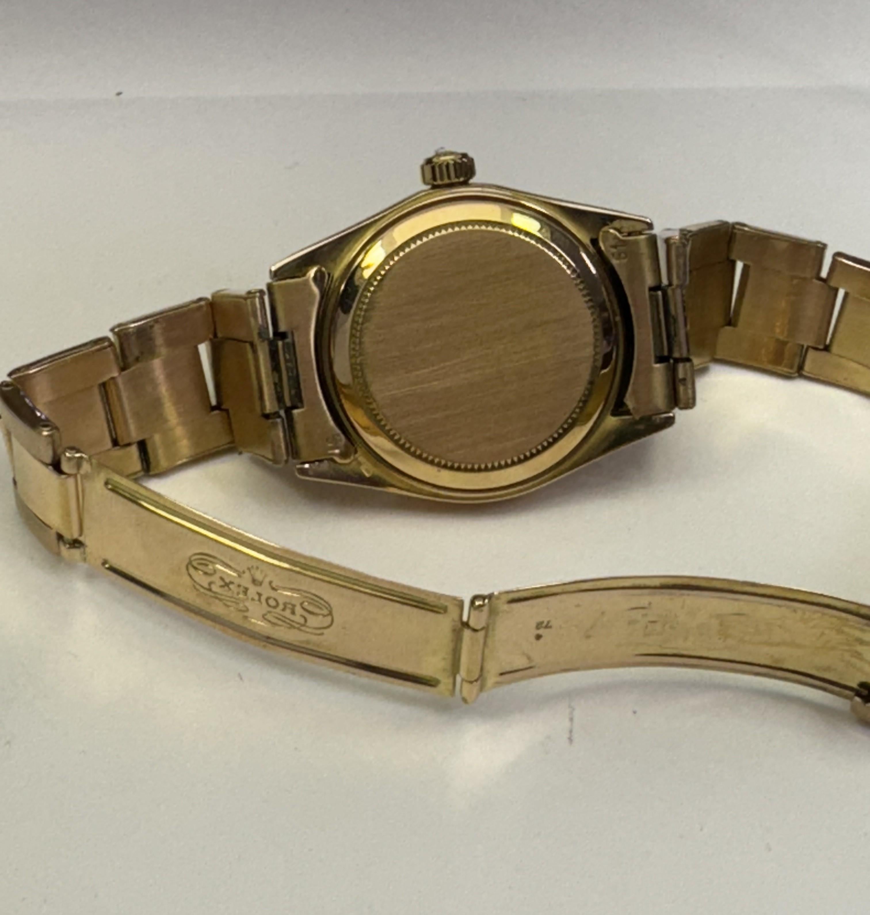 Contemporain Rolex Vintage 28mm or jaune-rosé 18k diamants avec bracelet Oyster Perpetual  1970's en vente