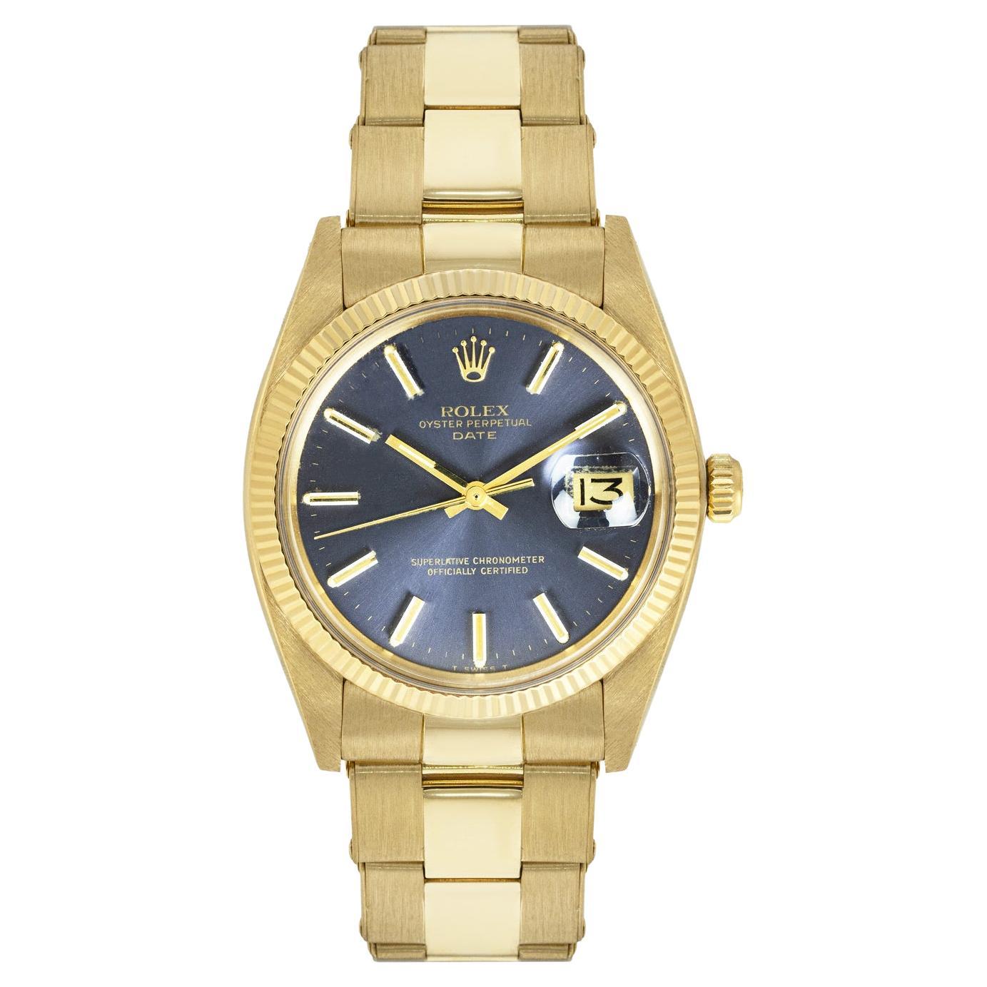 Rolex Date Yellow Gold Champagne Dial Leather Strap Vintage Mens Watch Rolex Date Yellow Gold Champagne Dial Leather Strap Vintage Mens Watch