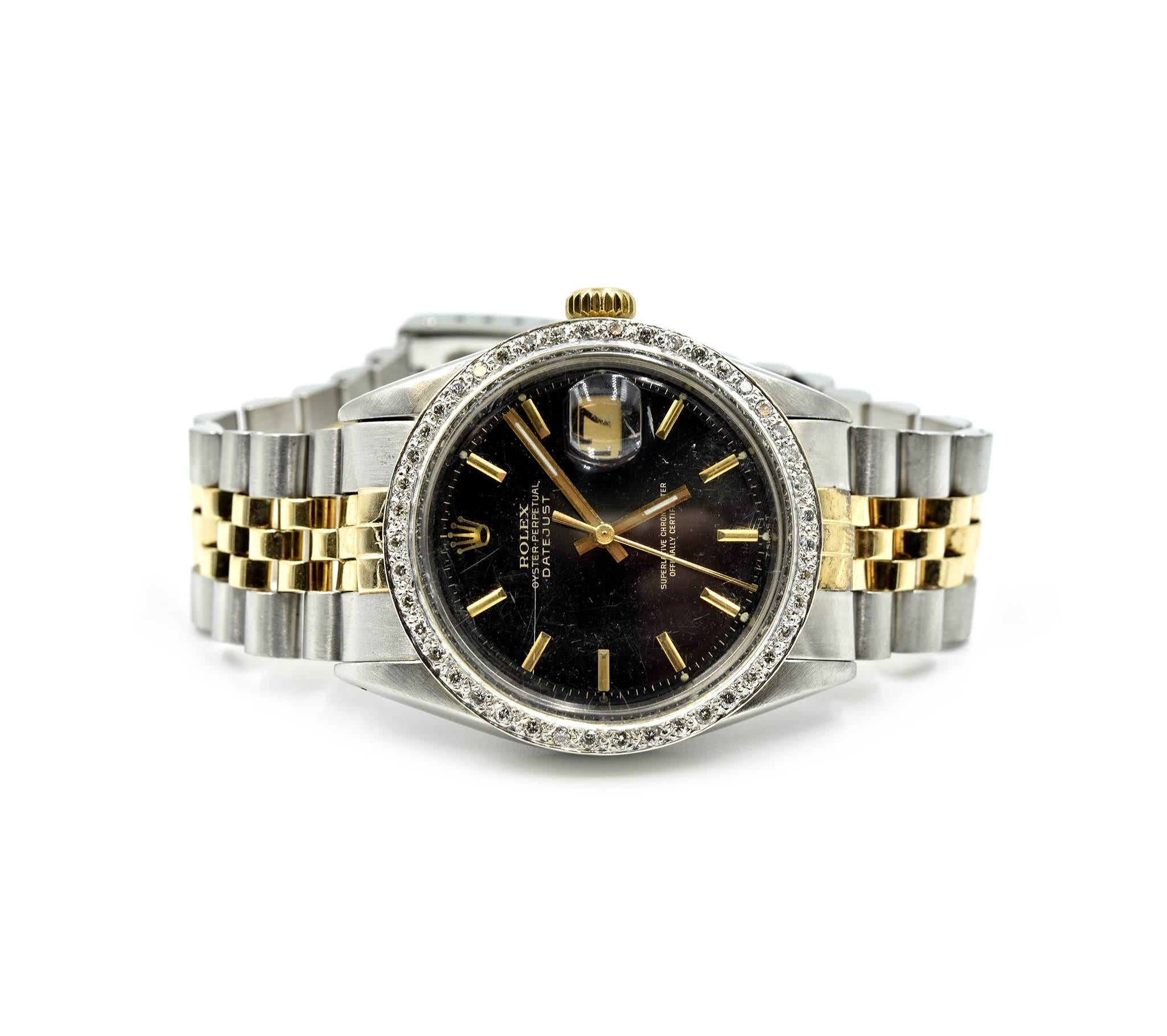 Round Cut Rolex Yellow Gold Stainless Steel Vintage Datejust Automatic Wristwatch Ref 1601