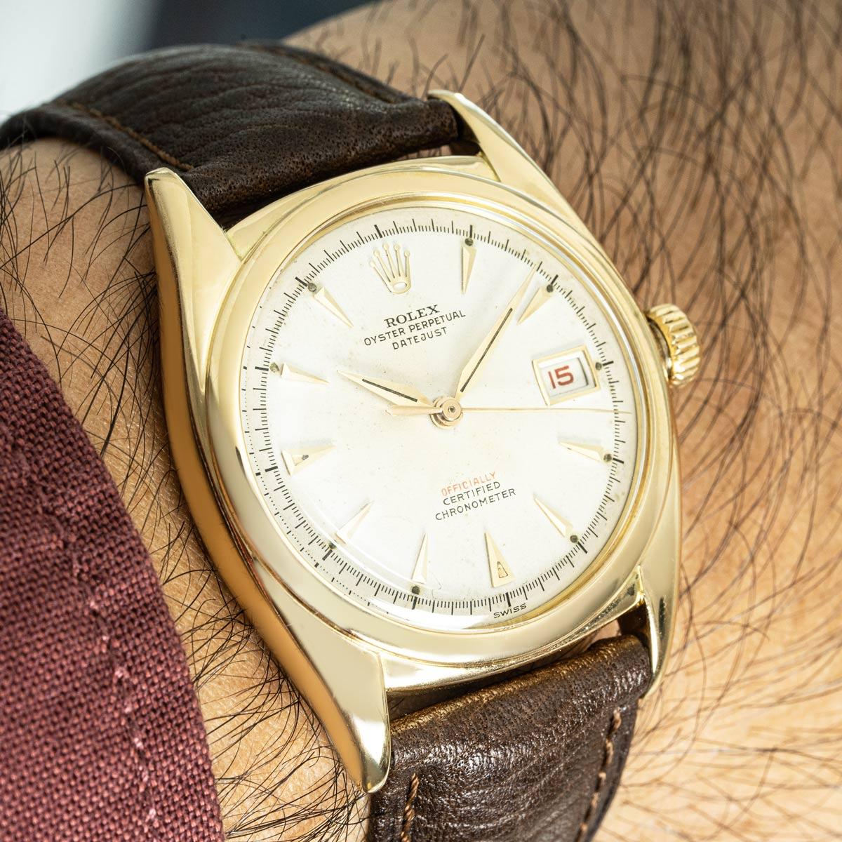Rolex Vintage Datejust Yellow Gold Red 6104 For Sale 4