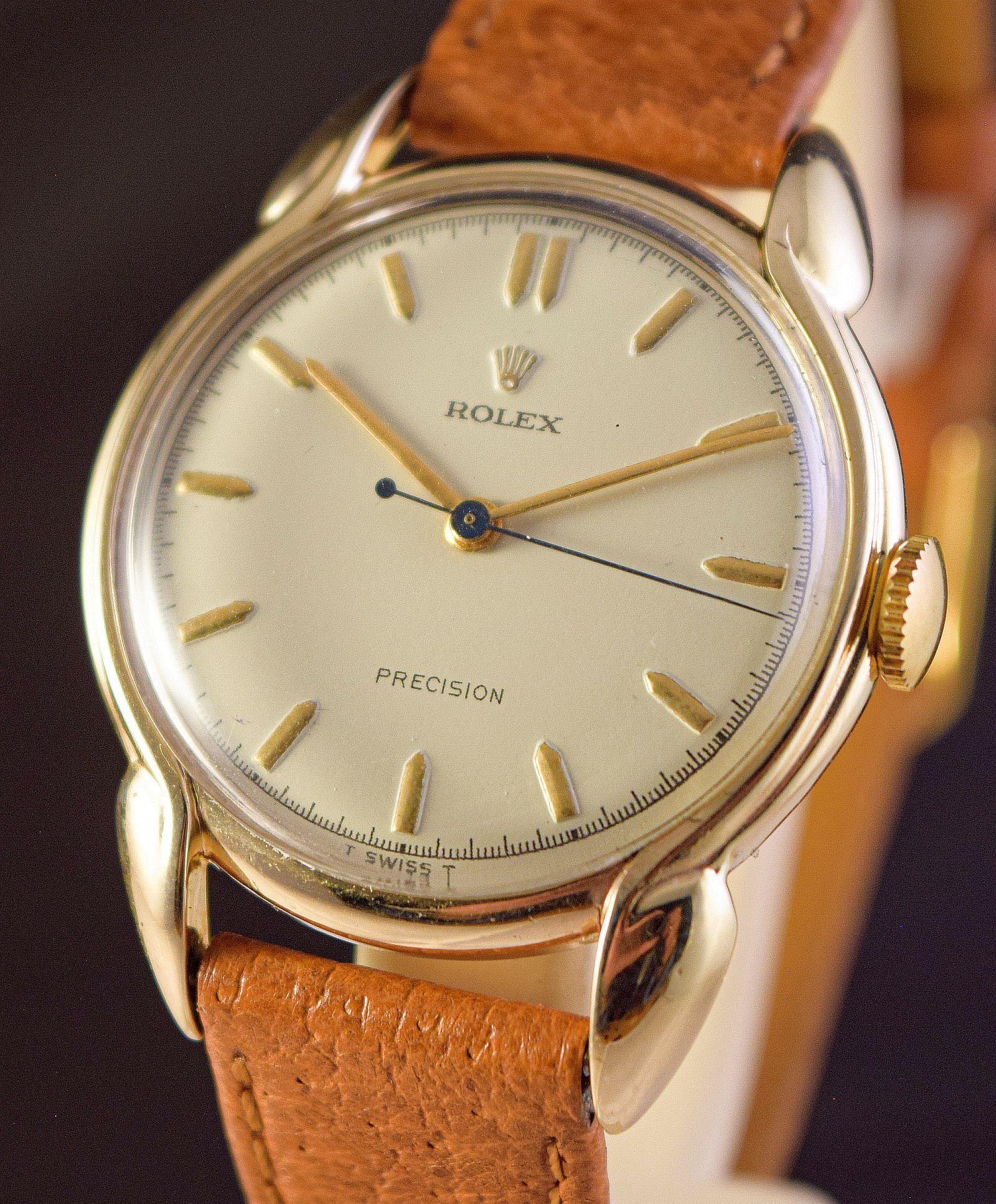 Rolex Vintage By  Äußerst seltene Uhr. Ungewöhnliche Crow lugs aus massivem Gold für Damen oder Herren