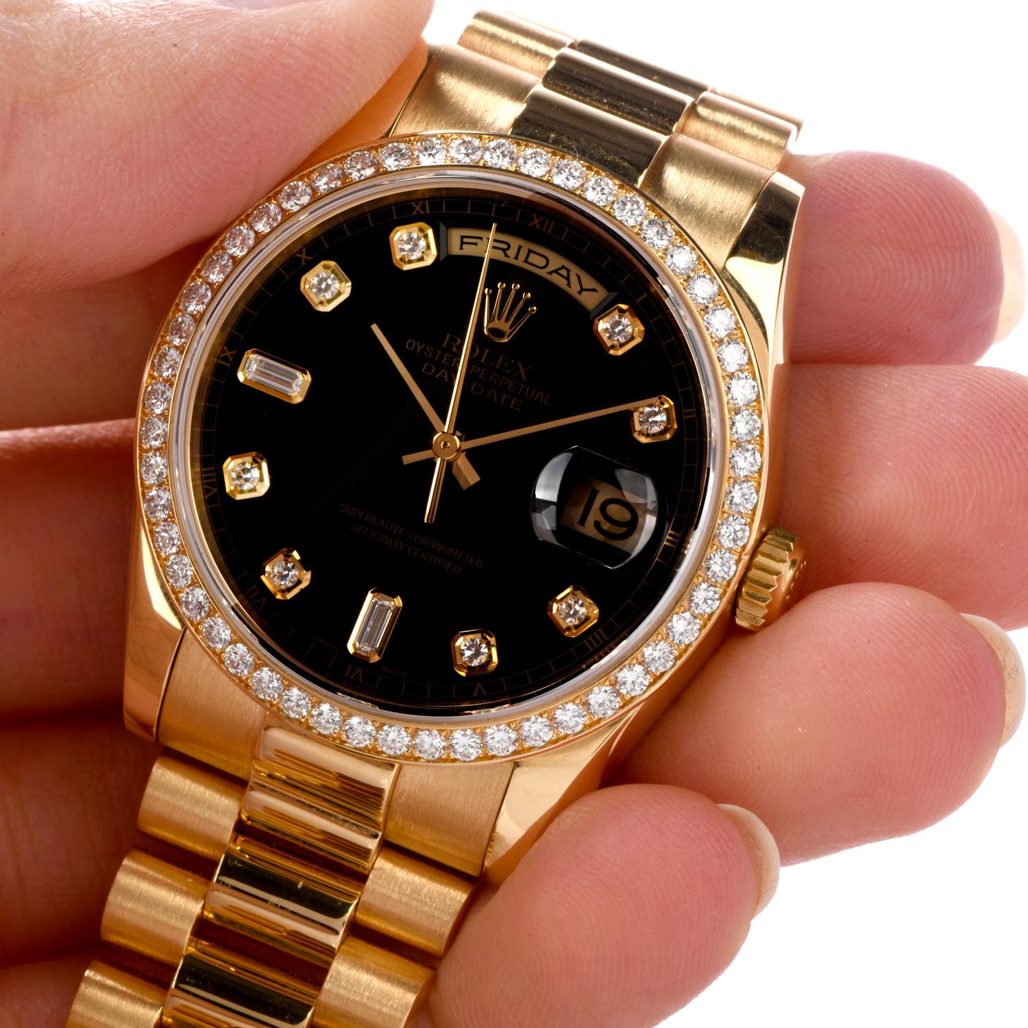 Rolex Vintage Gents President Day Date 18K Diamond Dial and Bezel 118348 In Excellent Condition For Sale In Miami, FL