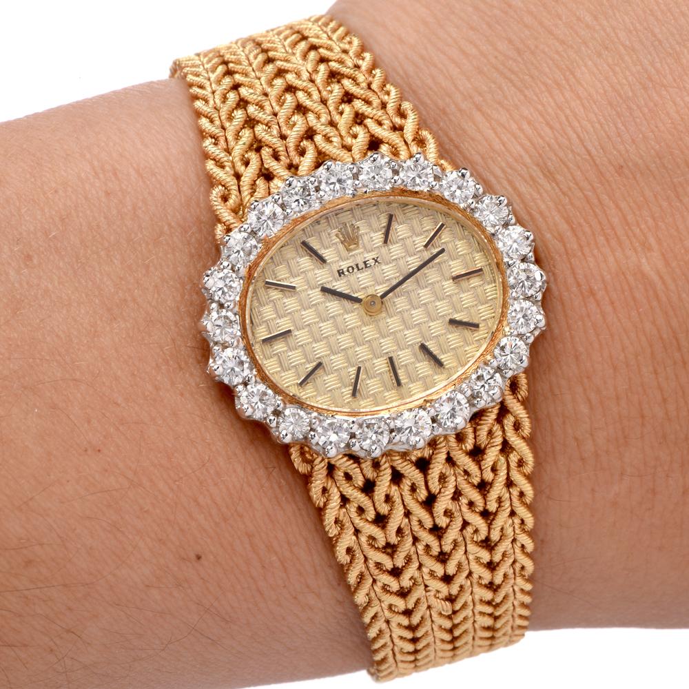 Women's Rolex Vintage Ladies 18 Karat Yellow Gold Diamond Watch