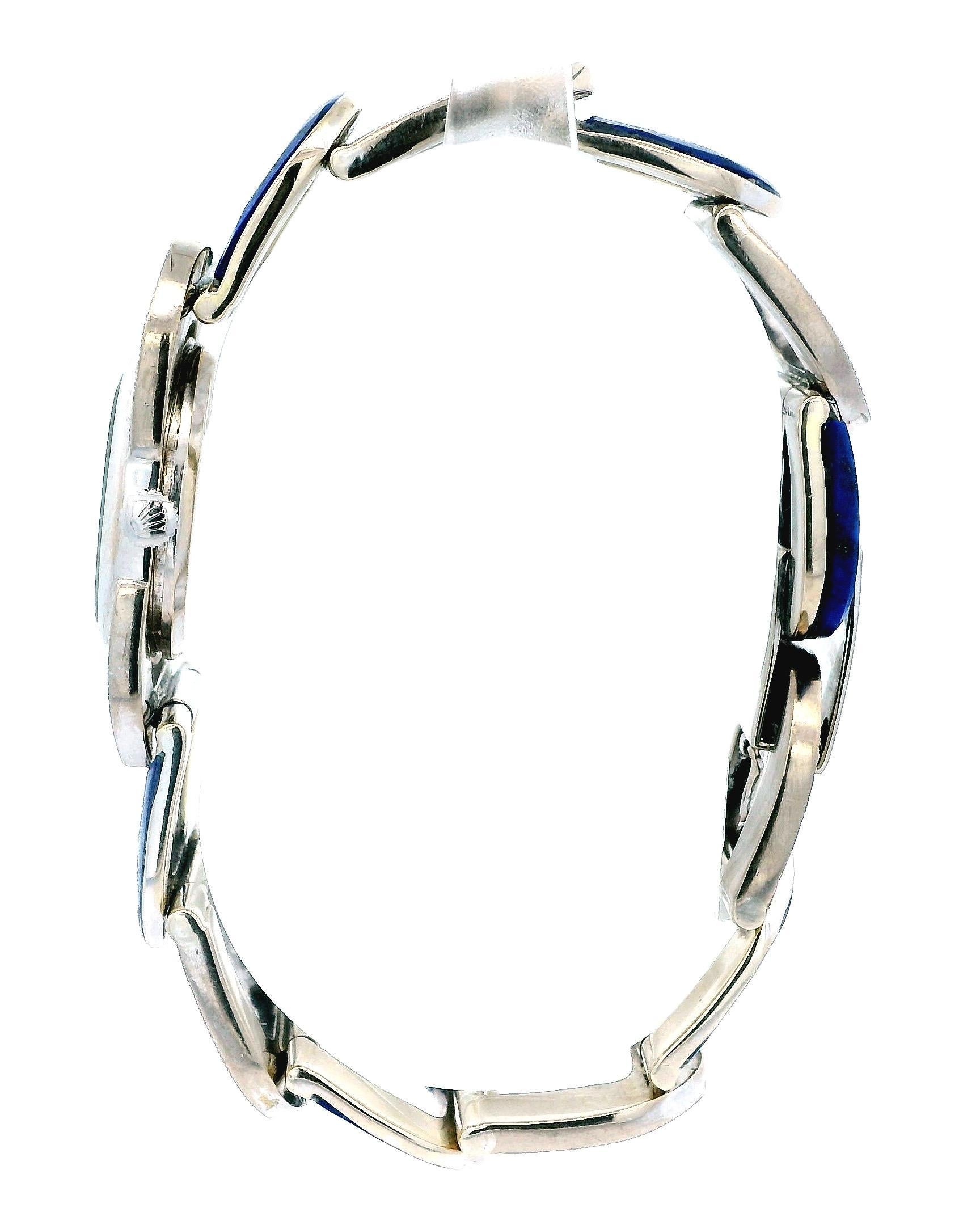 Women's Vintage Rolex Lapis & White Gold U-Link Shape Custom Bracelet  Watch For Sale