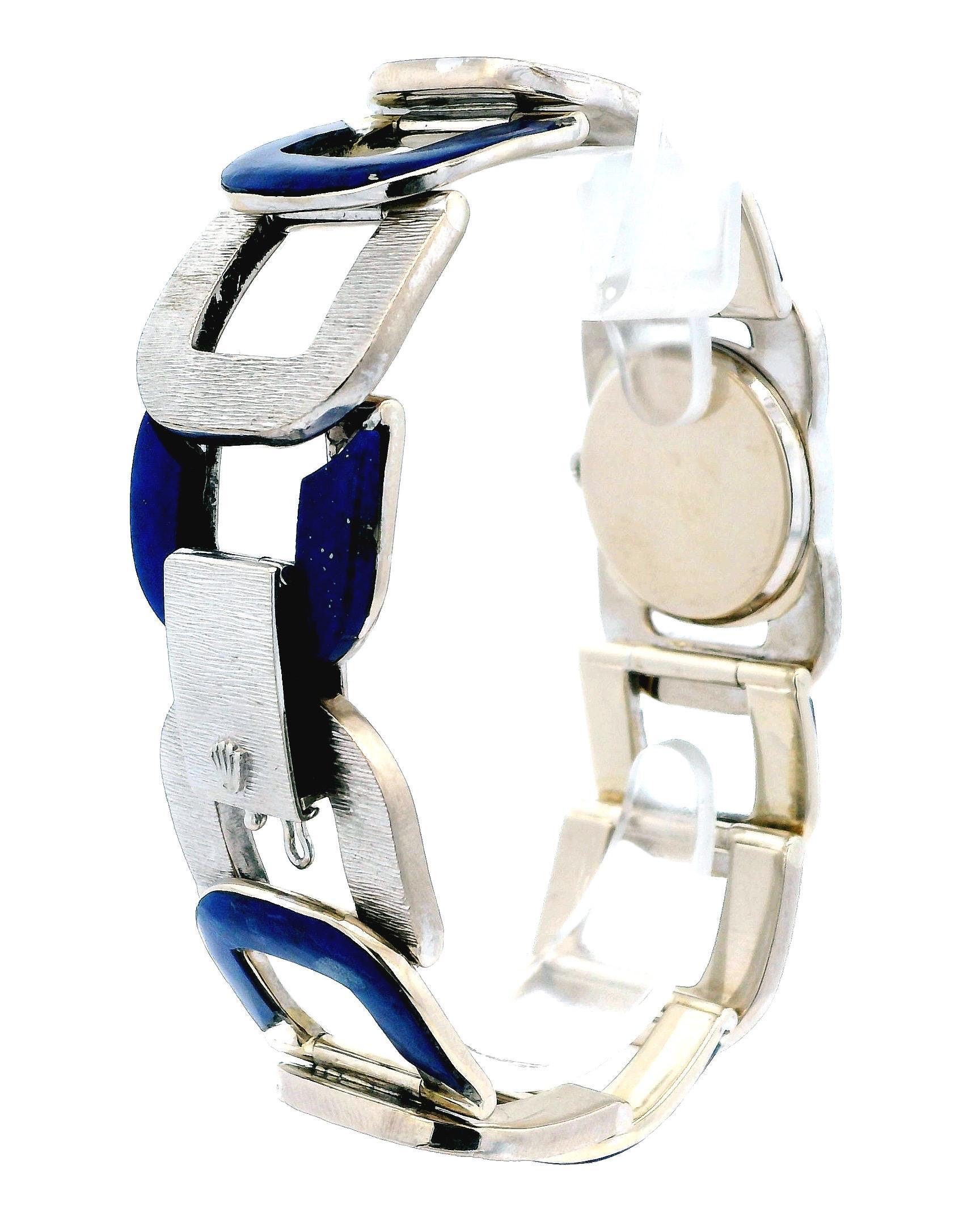 Vintage Rolex Lapis & White Gold U-Link Shape Custom Bracelet  Watch For Sale 1