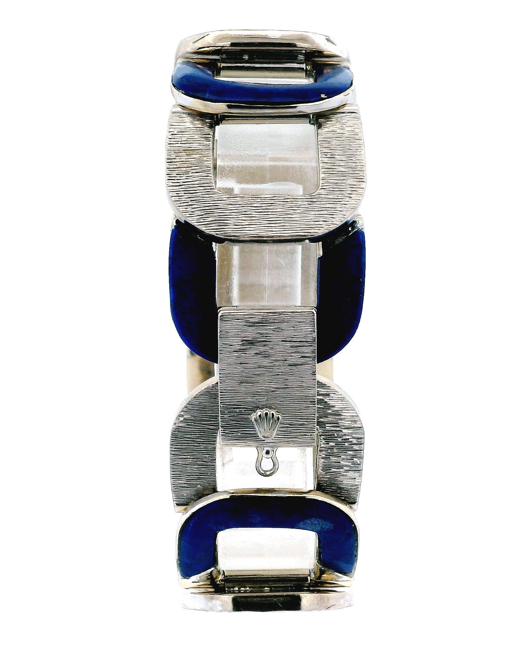 Vintage Rolex Lapis & White Gold U-Link Shape Custom Bracelet  Watch For Sale 3