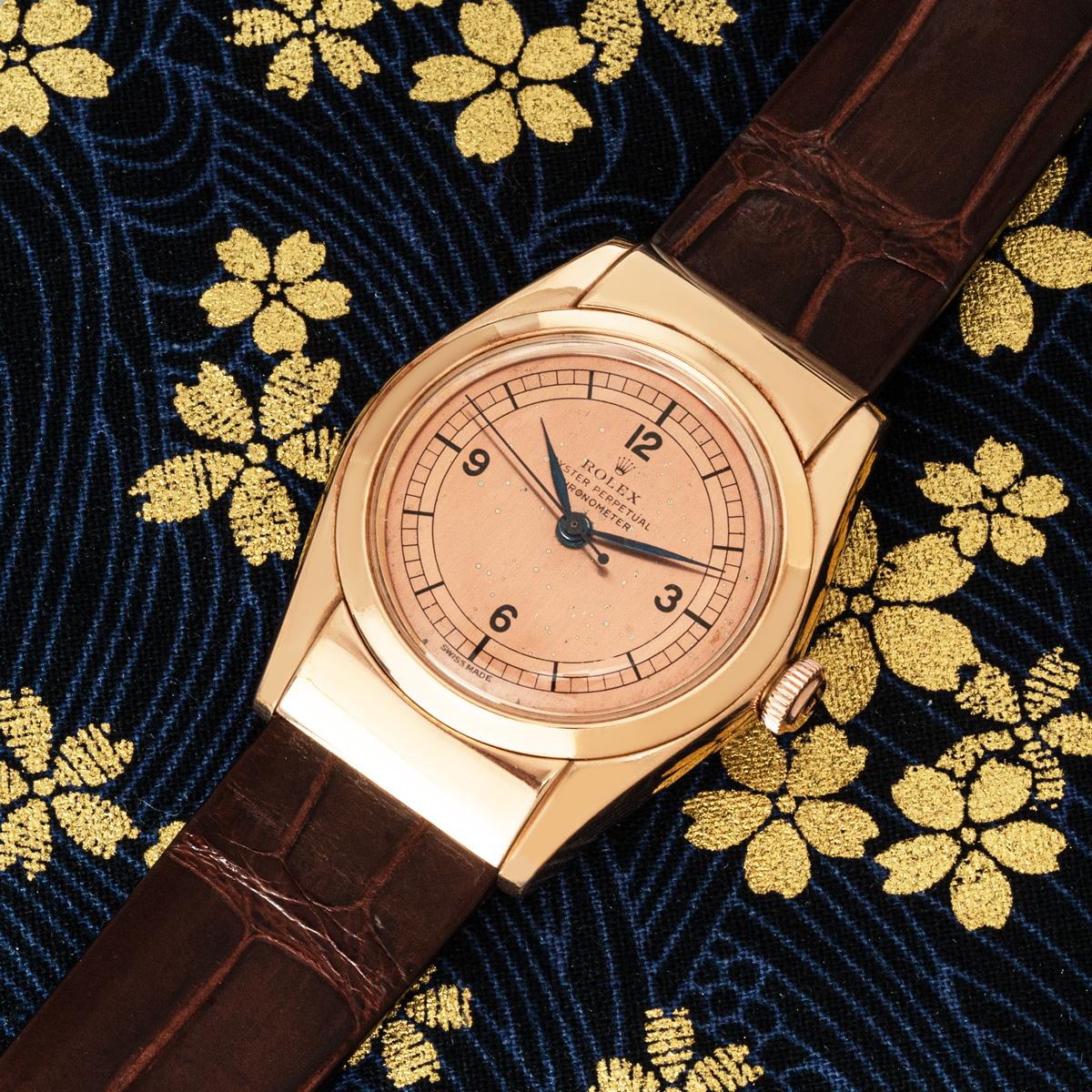 Rolex Vintage Oyster Perpetual Bubbleback Rose Gold 3065 For Sale 3