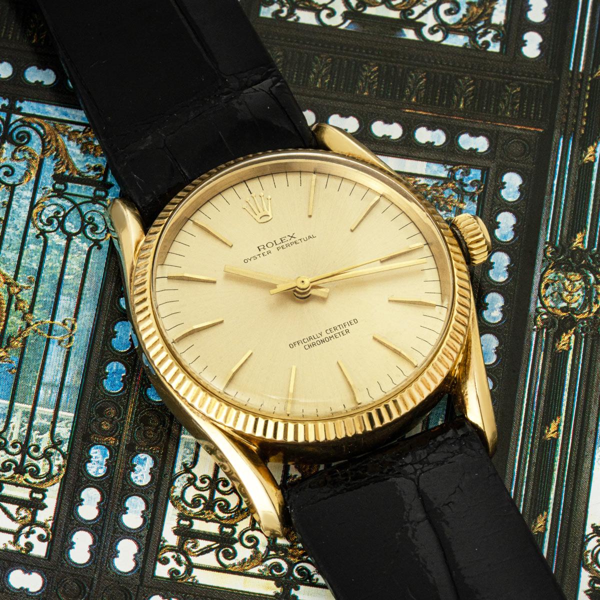 Rolex Vintage Oyster Perpetual Gelbgold 6593 Herren im Angebot