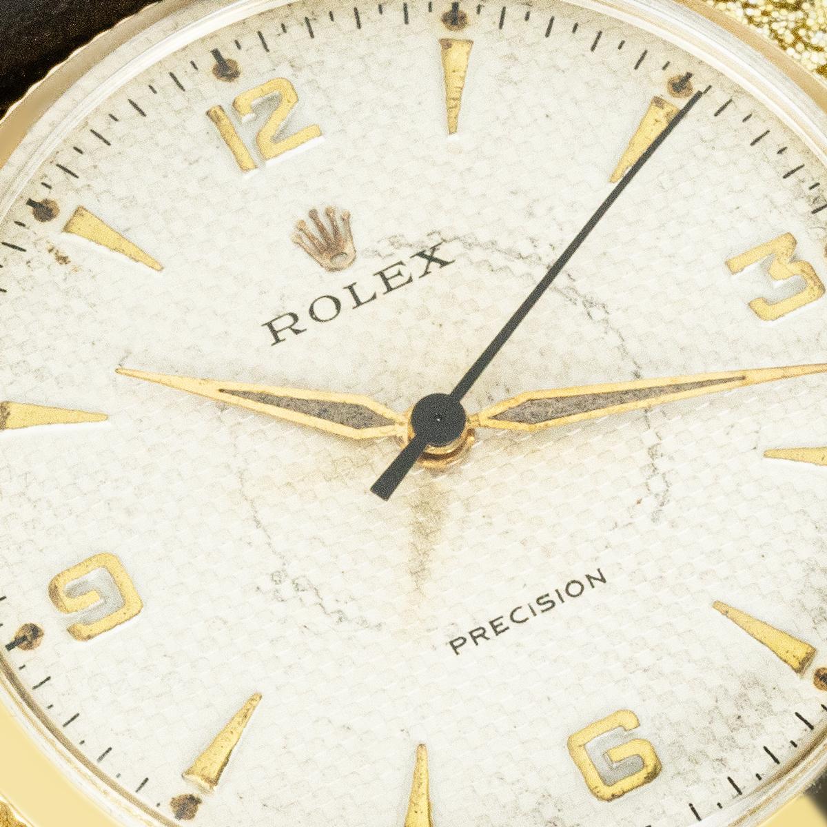 Rolex Vintage Precision 9ct Coin Edged Honeycomb Dial en Excelente estado para la venta en Mayfair, London, London