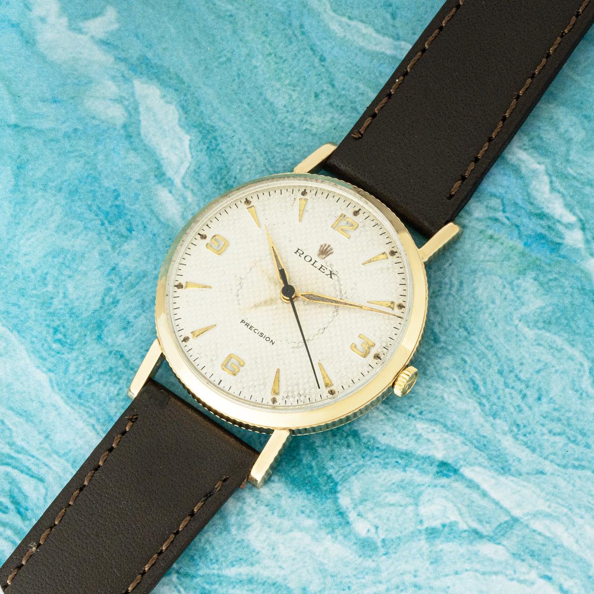 Rolex Vintage Precision 9ct Coin Edged Honeycomb Dial en venta 3