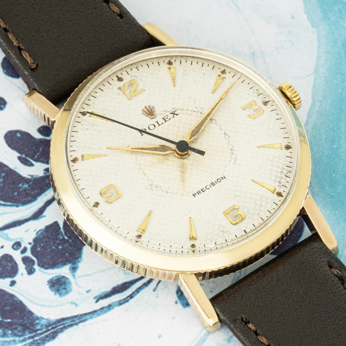 Rolex Vintage Precision 9ct Coin Edged Honeycomb Dial en venta 5
