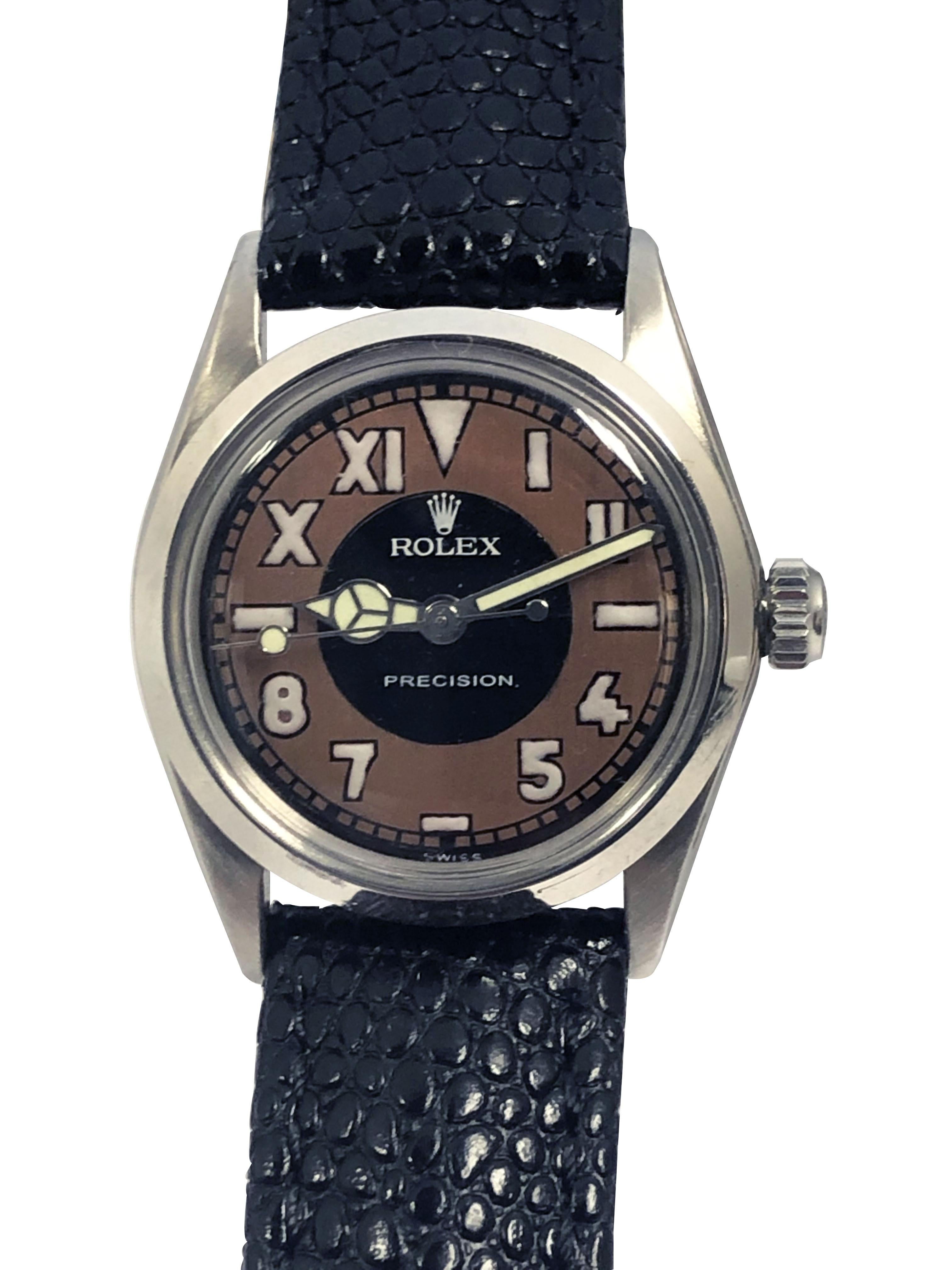 Circa 1958 Rolex Precision Reference 6430 Wrist Watch, 30 M.M. Stainless Steel 3 Piece Oyster Case, Rolex Logo screw down Crown, Caliber 1215 Mechanical, Manual wind movement, restored 