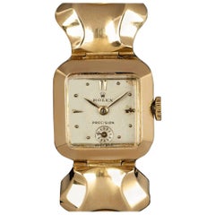 Rolex Vintage Precision Yellow Gold Silver Dial Ladies Wristwatch 1940s