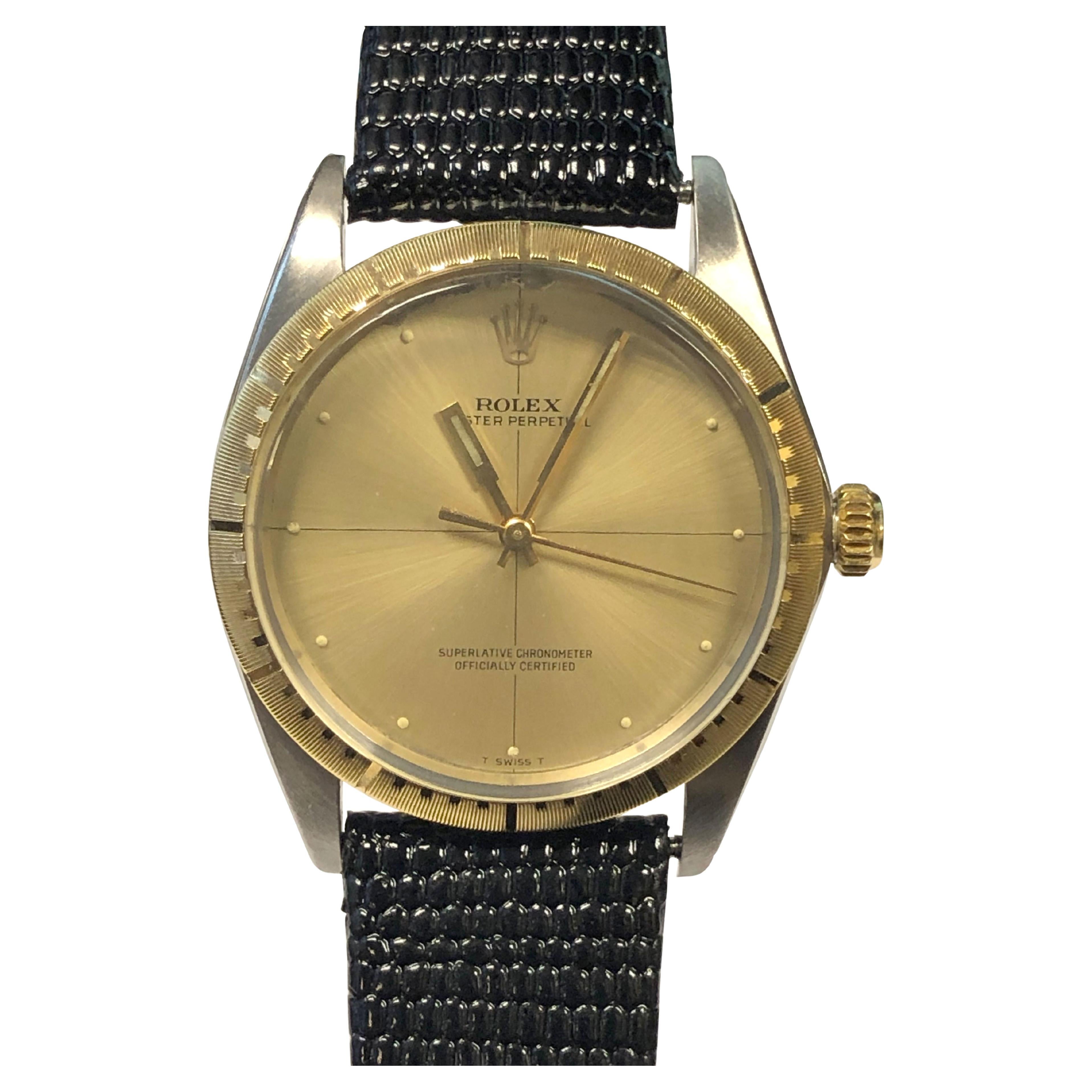 Rolex Vintage Ref 1038 Steel and 18k Zephyr Bezel Automatic Wrist Watch For Sale