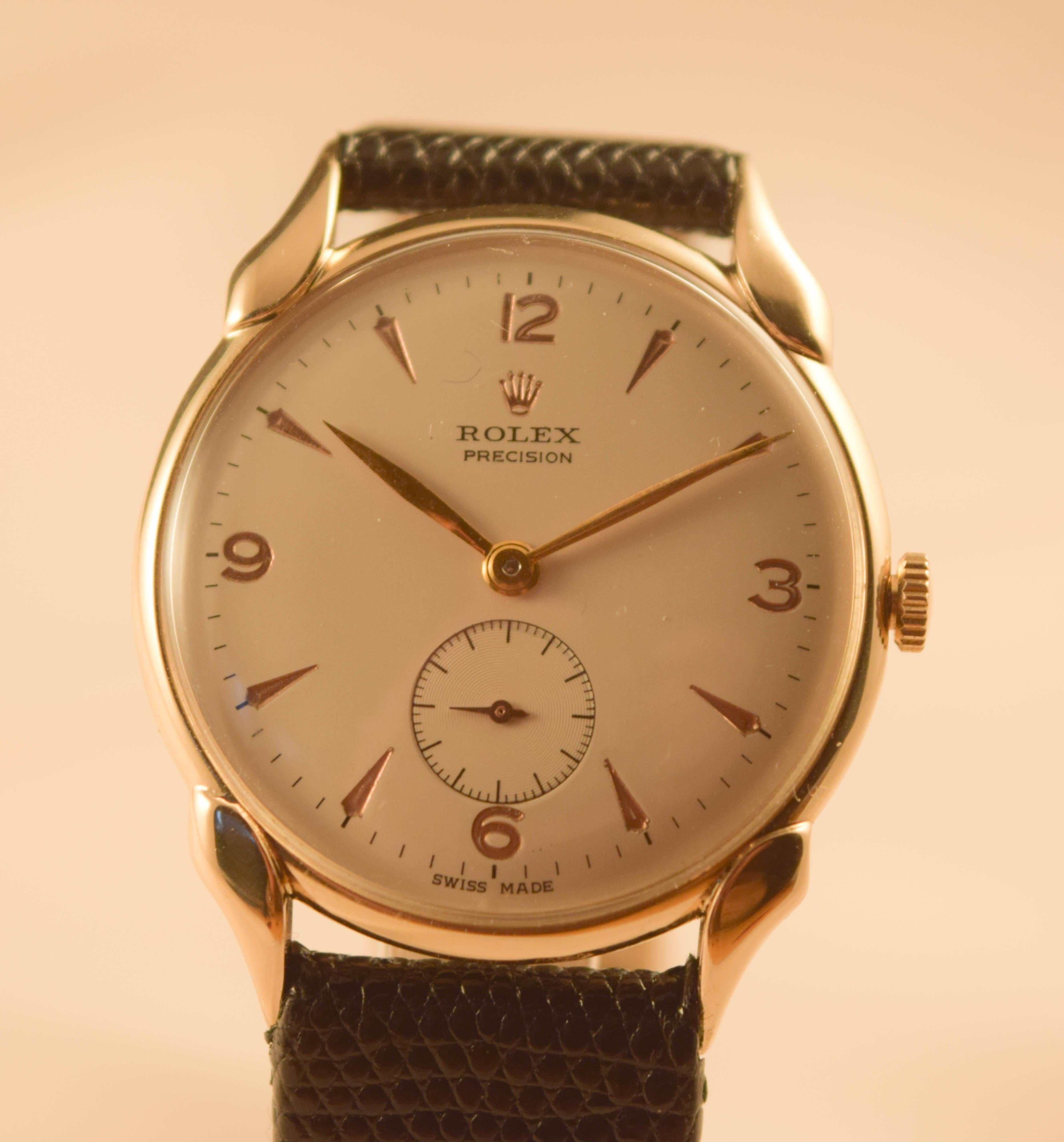 Women's or Men's Rolex Vintage Solid Gold Scallop Lugs extremely rare For Sale