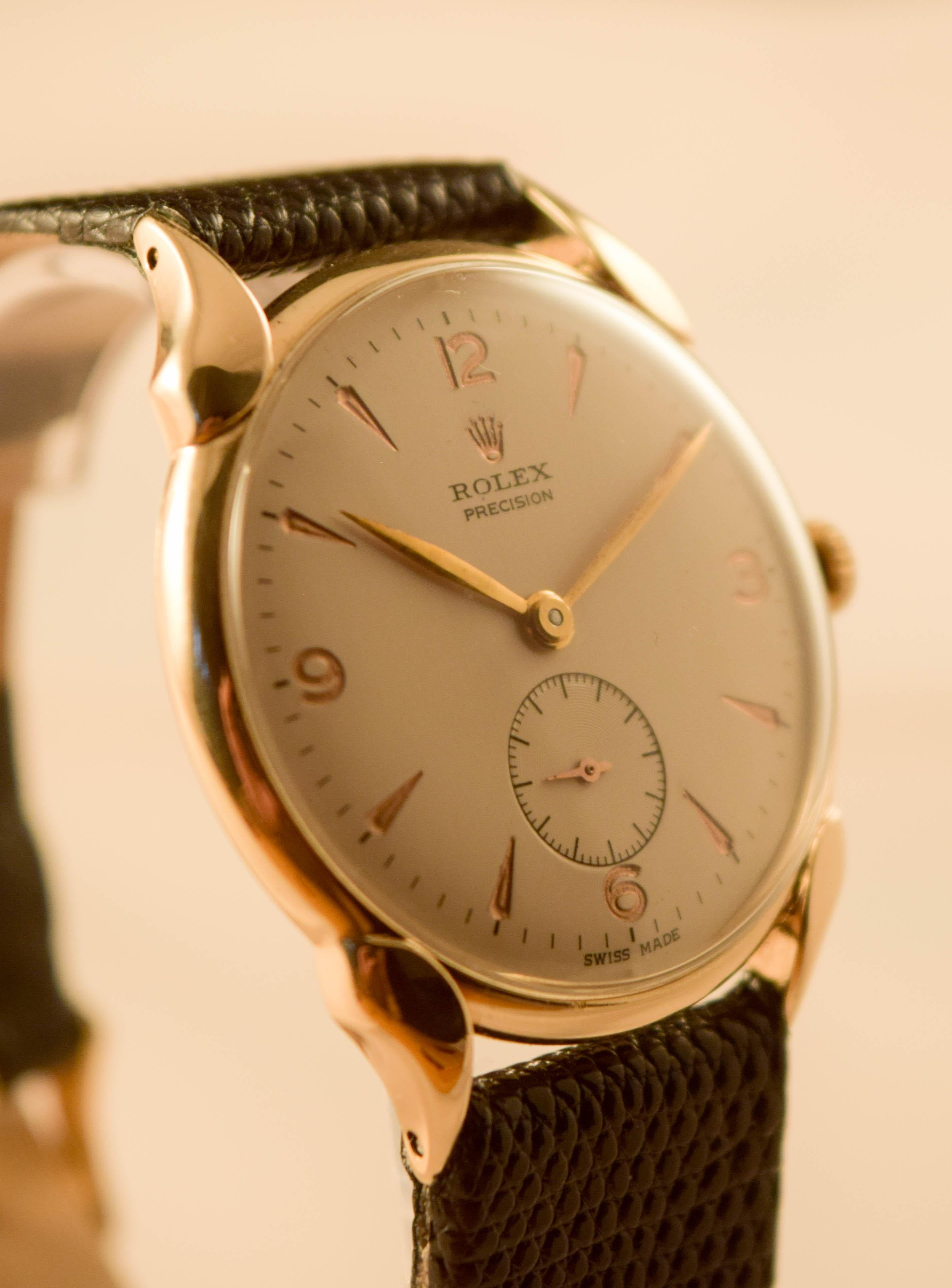 Rolex Vintage Solid Gold Scallop Lugs extremely rare For Sale 1