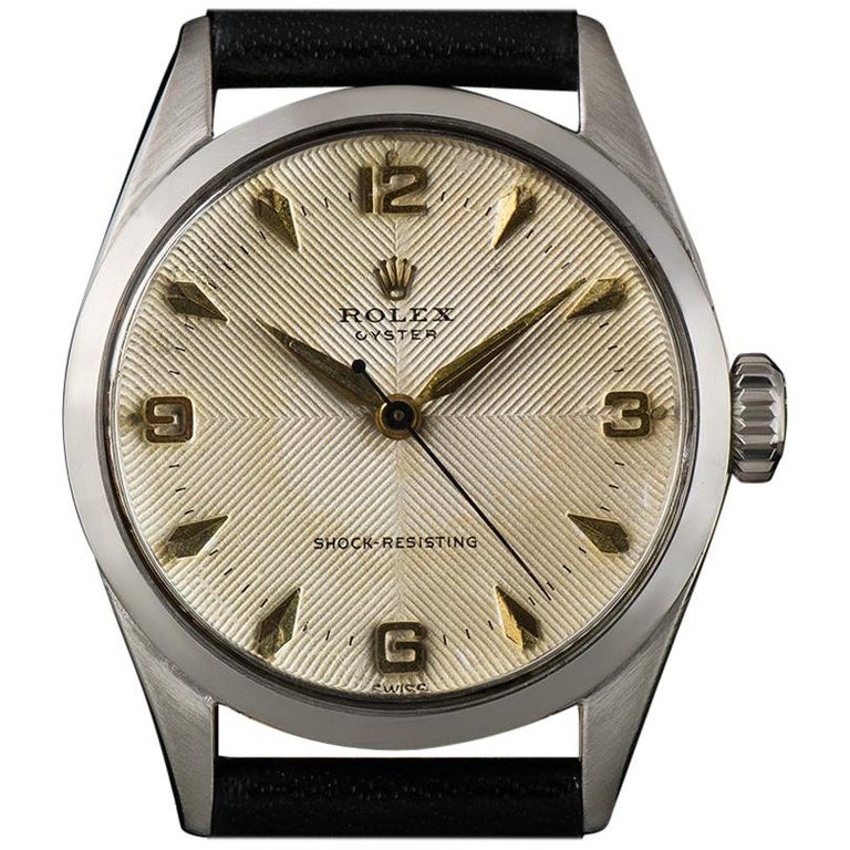 Rolex Vintage Stainless Steel Rare Cream Quadrante Dial Oyster Shock  Resisting at 1stDibs | vintage rolex oyster shock resisting