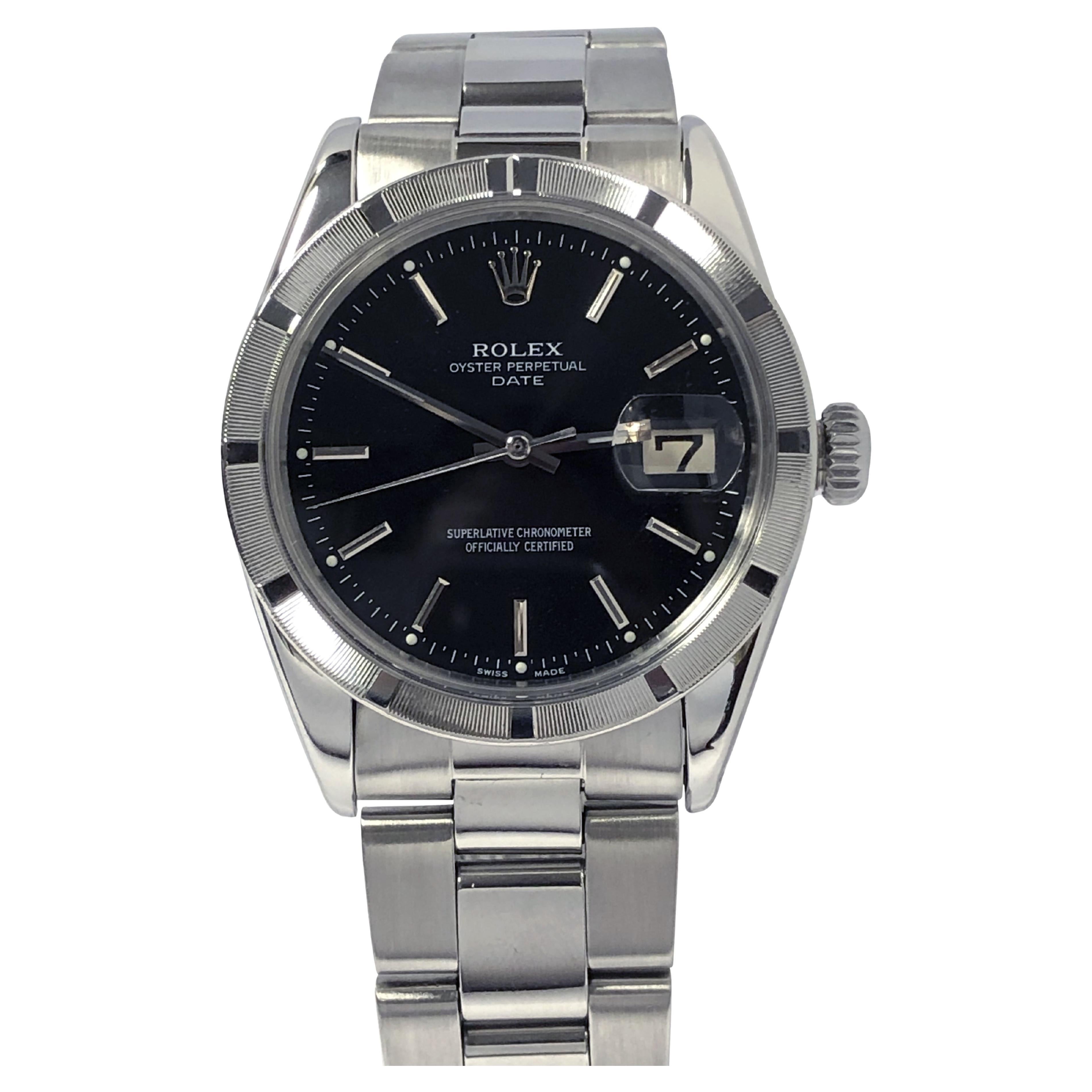 Rolex Vintage Steel Date Model 1501 Black Dial Montre-bracelet en vente