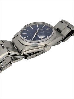 Rolex Vintage Steel Oyster Date Mechanical Custom Blue Dial Wristwatch