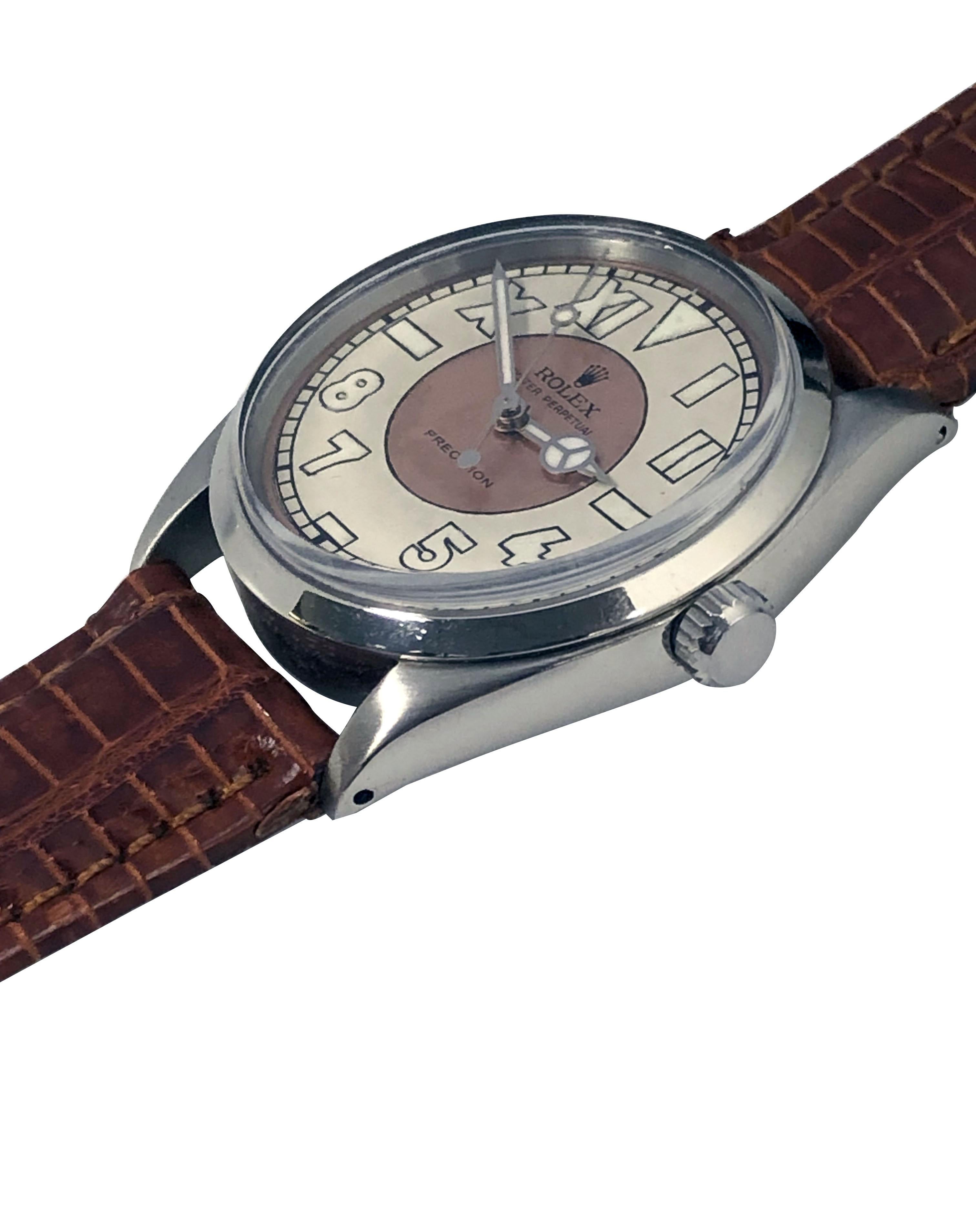 Circa 1959 Rolex Reference 1002 Wrist Watch, 34 M.M. Stainless Steel 3 Piece Oyster case with screw down crown. Caliber 1570 26 Jewel Automatic, self winding movement. Custom restored 