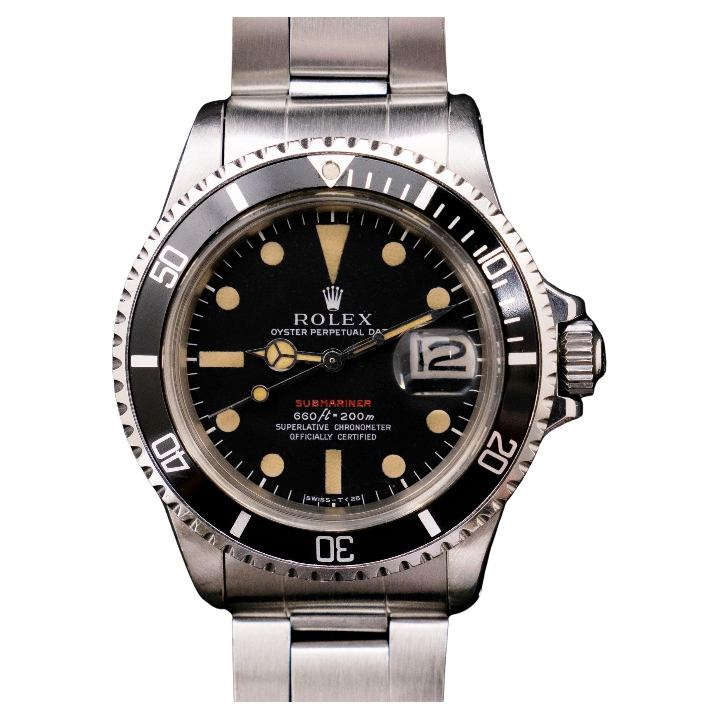 Rolex Vintage Submariner Single Red Matte Dial 1680 Steel Automatic Watch, 1970 For Sale