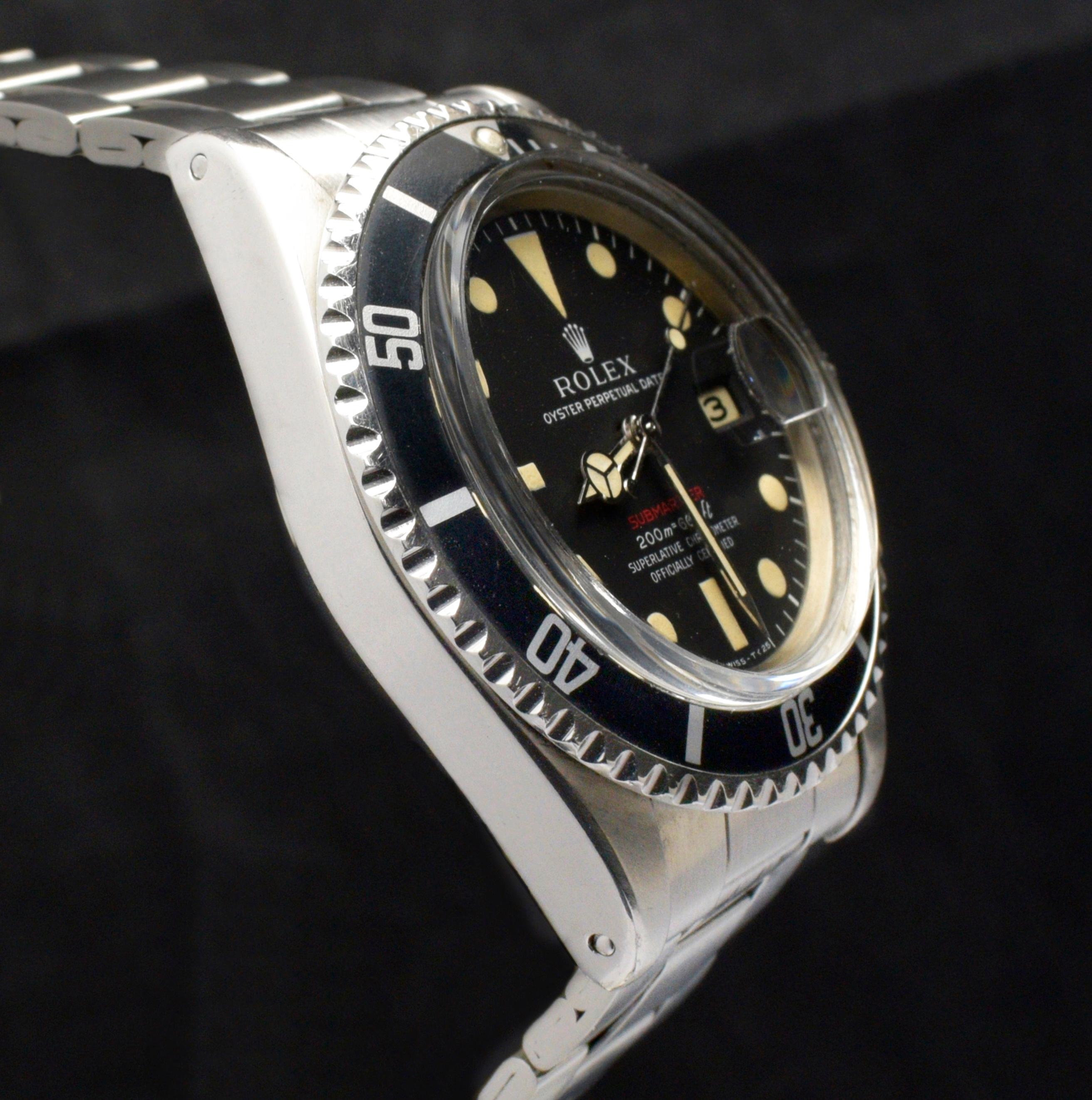 Rolex Montre Submariner vintage à remontage automatique en acier, première montre rouge 1680, 1969 Unisexe en vente