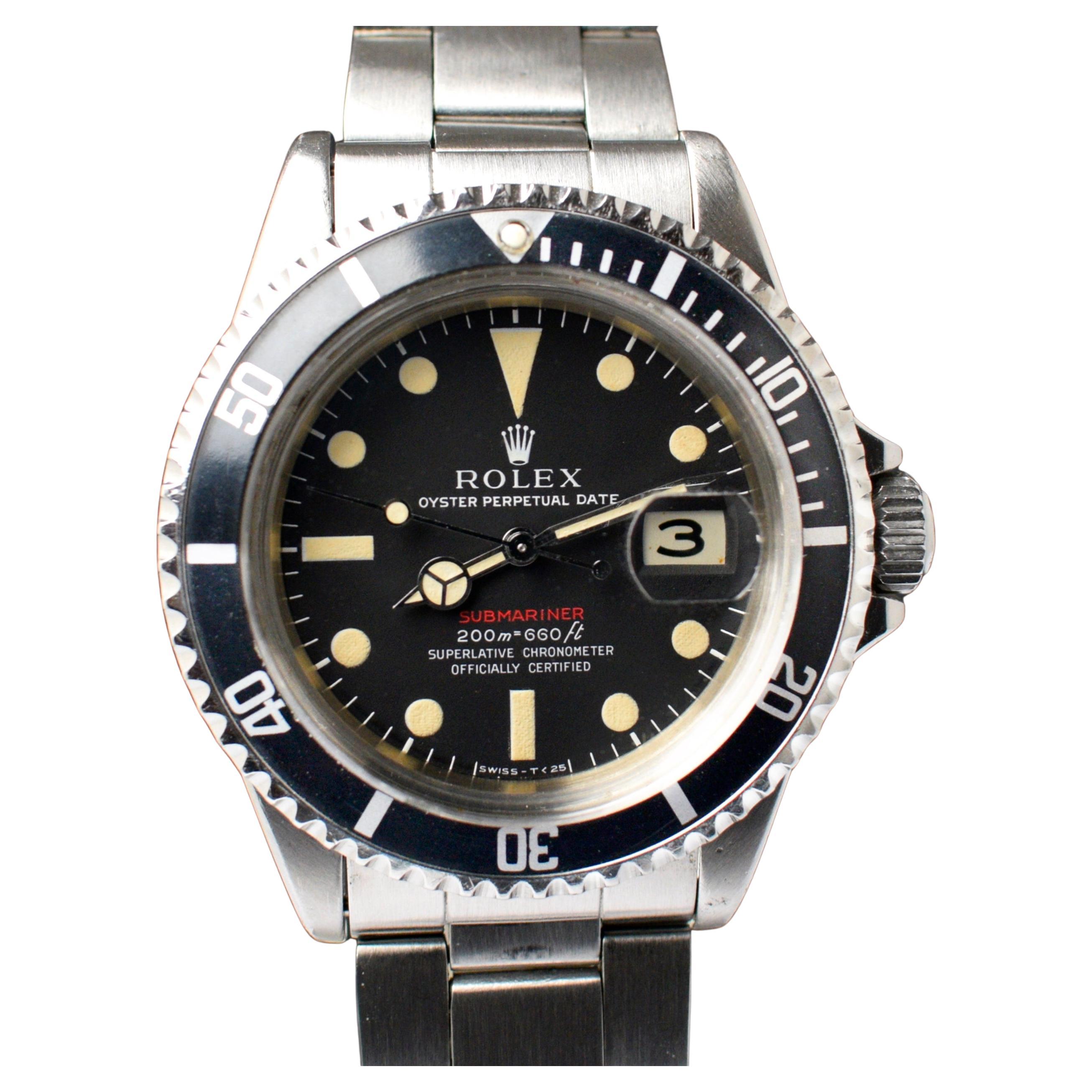 Rolex Montre Submariner vintage à remontage automatique en acier, première montre rouge 1680, 1969