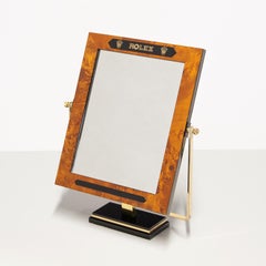 Rolex Vintage Table Top Display Mirror Burl Wood 1970s