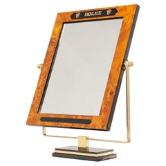 Rolex Vintage Table Top Display Mirror Burl Wood 1970s