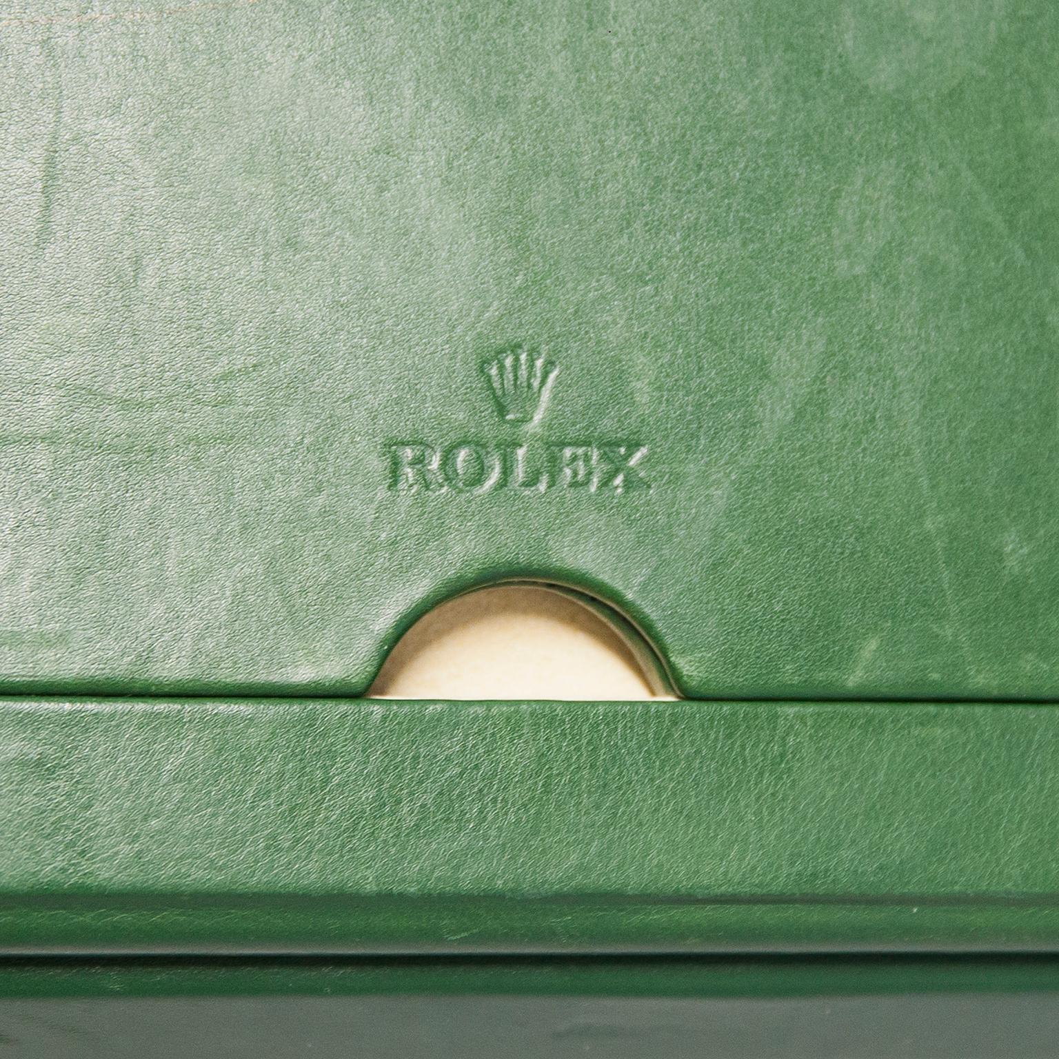 Rolex Vintage-Tischspiegel mit Vitrinen aus grünem Leder, 1980er Jahre im Angebot 7