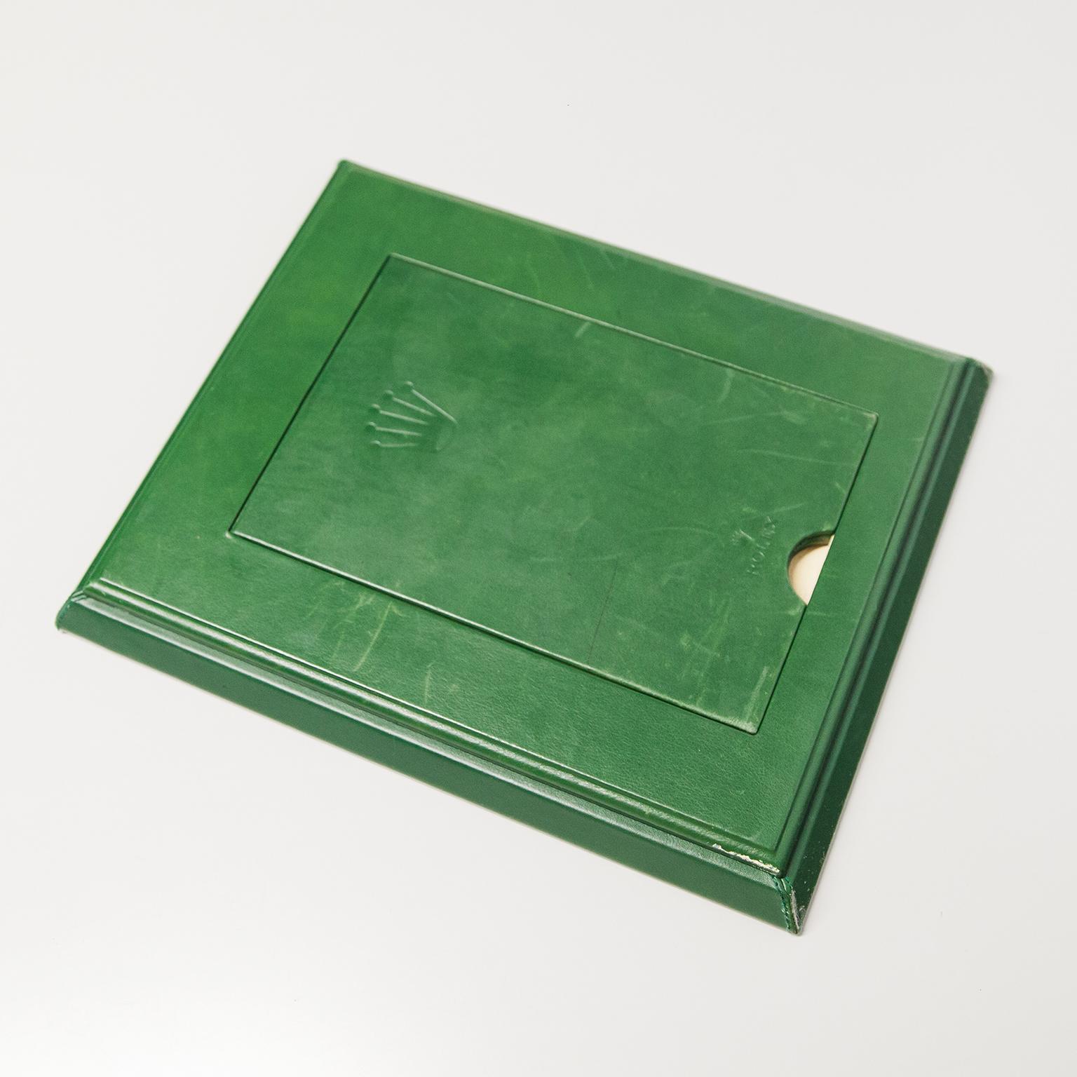 Rolex Vintage-Tischspiegel mit Vitrinen aus grünem Leder, 1980er Jahre im Angebot 1