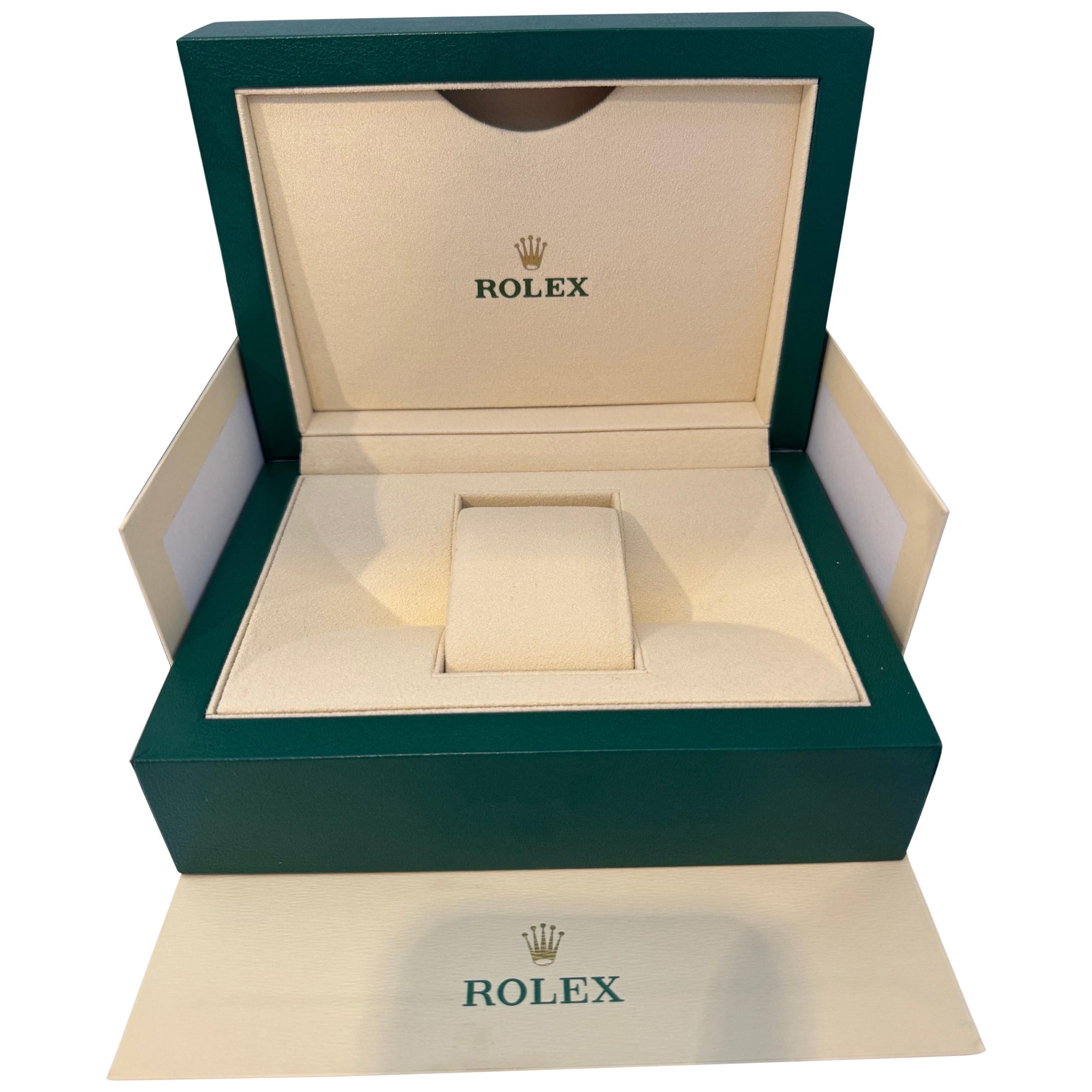 Rolex Watch Box, New Creme Empty Acs. Oyster L  Perpetual Sky Dweller Brand New In Excellent Condition For Sale In New York, NY