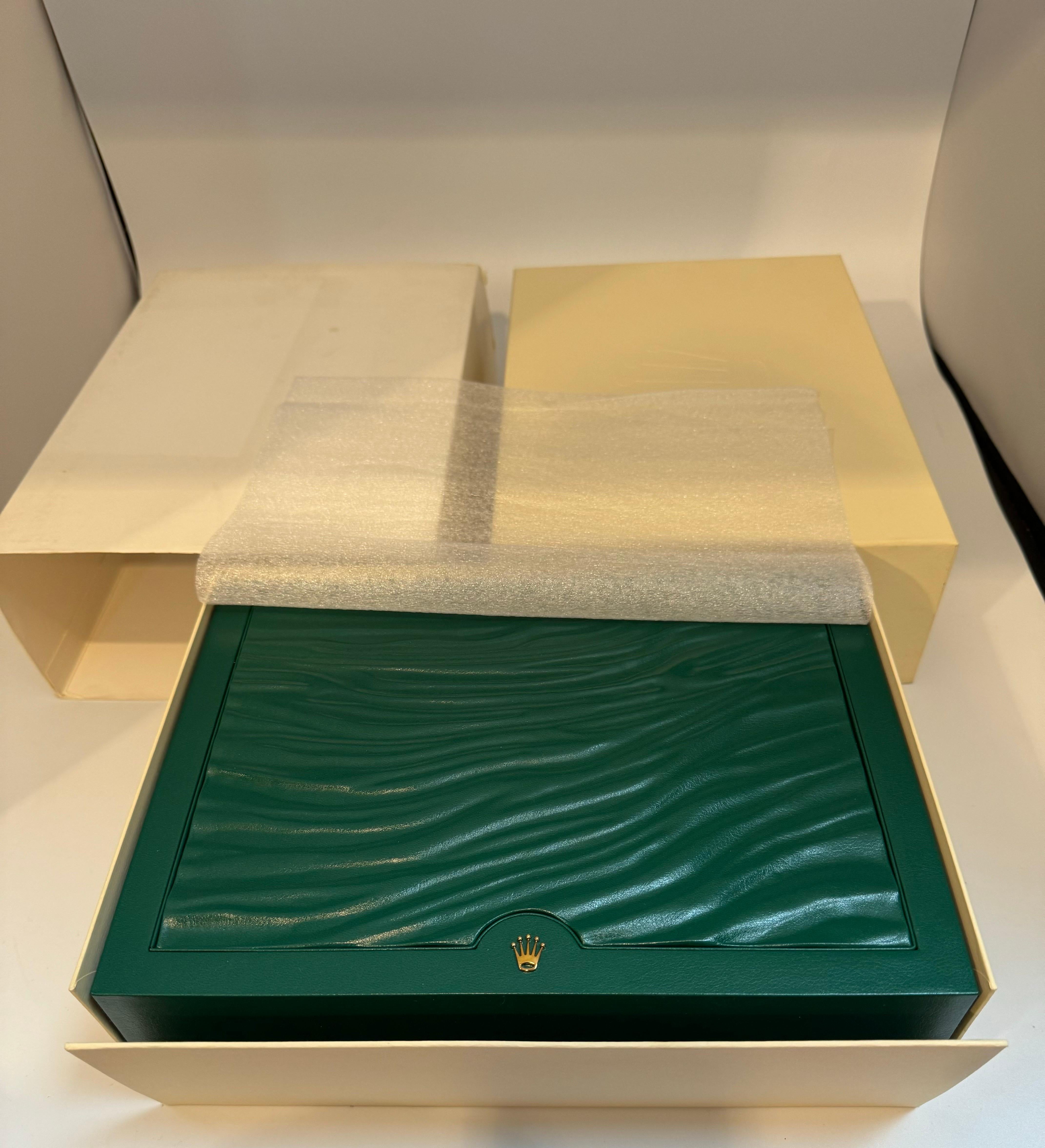 Brand New Watch from Rolex showroom was purchased and watch was used for personal use and i am selling the box
Complete box without a pillow
Extra Large Brand New Rolex Box
 new Rolex box.
Both sides have storage compartments
5 small compartments to