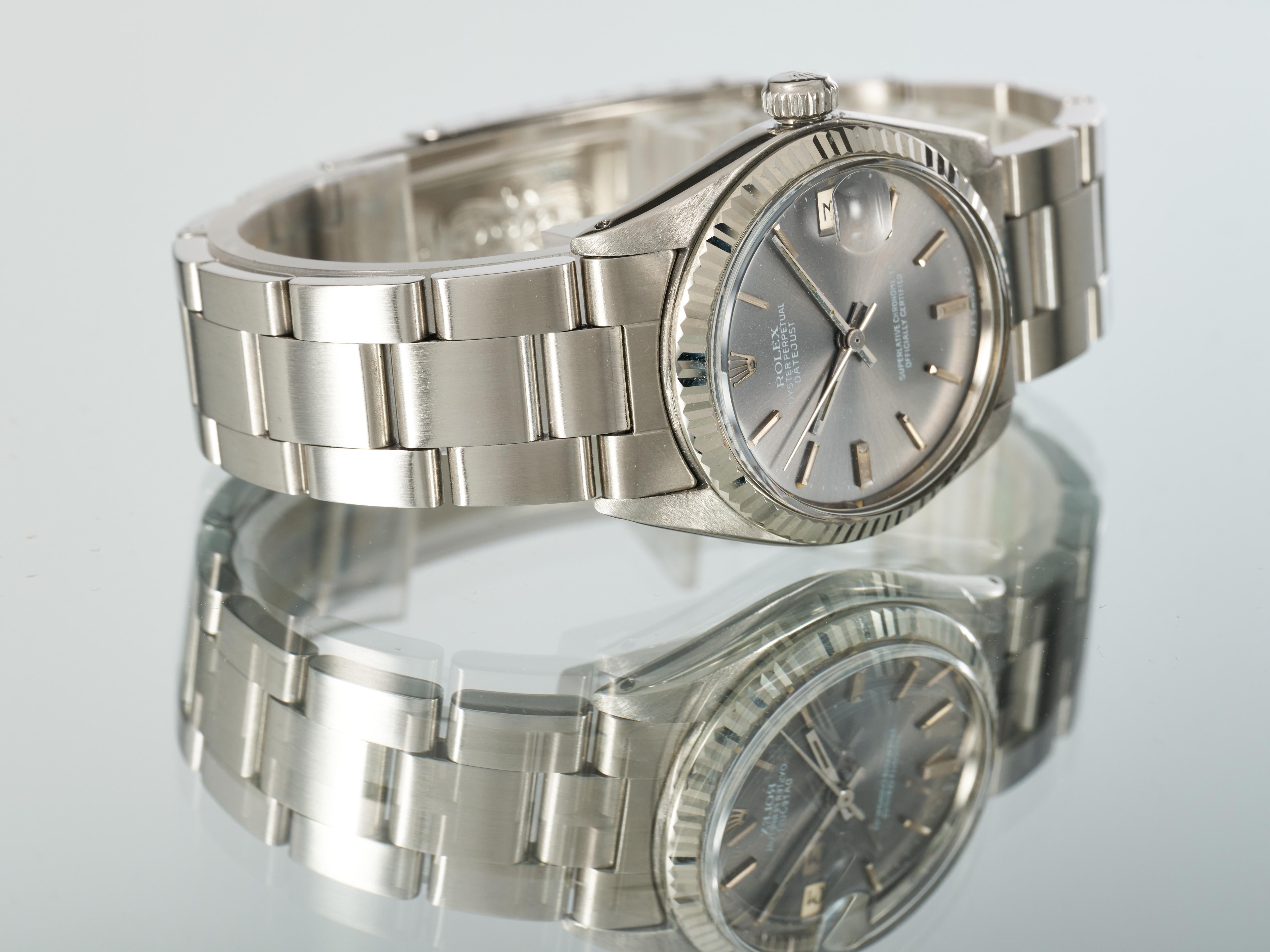 Rolex Montre Datejust 31 mm, cadran Sigma gris rhodié, lunette cannelée or, acier 1975 en vente 7