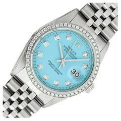 Rolex Watch Mens Datejust Stainless Steel with Blue Diamond Dial - Diamond Bezel