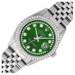 Rolex Watch Mens Datejust Stainless Steel with Green Diamond Dial and Bezel