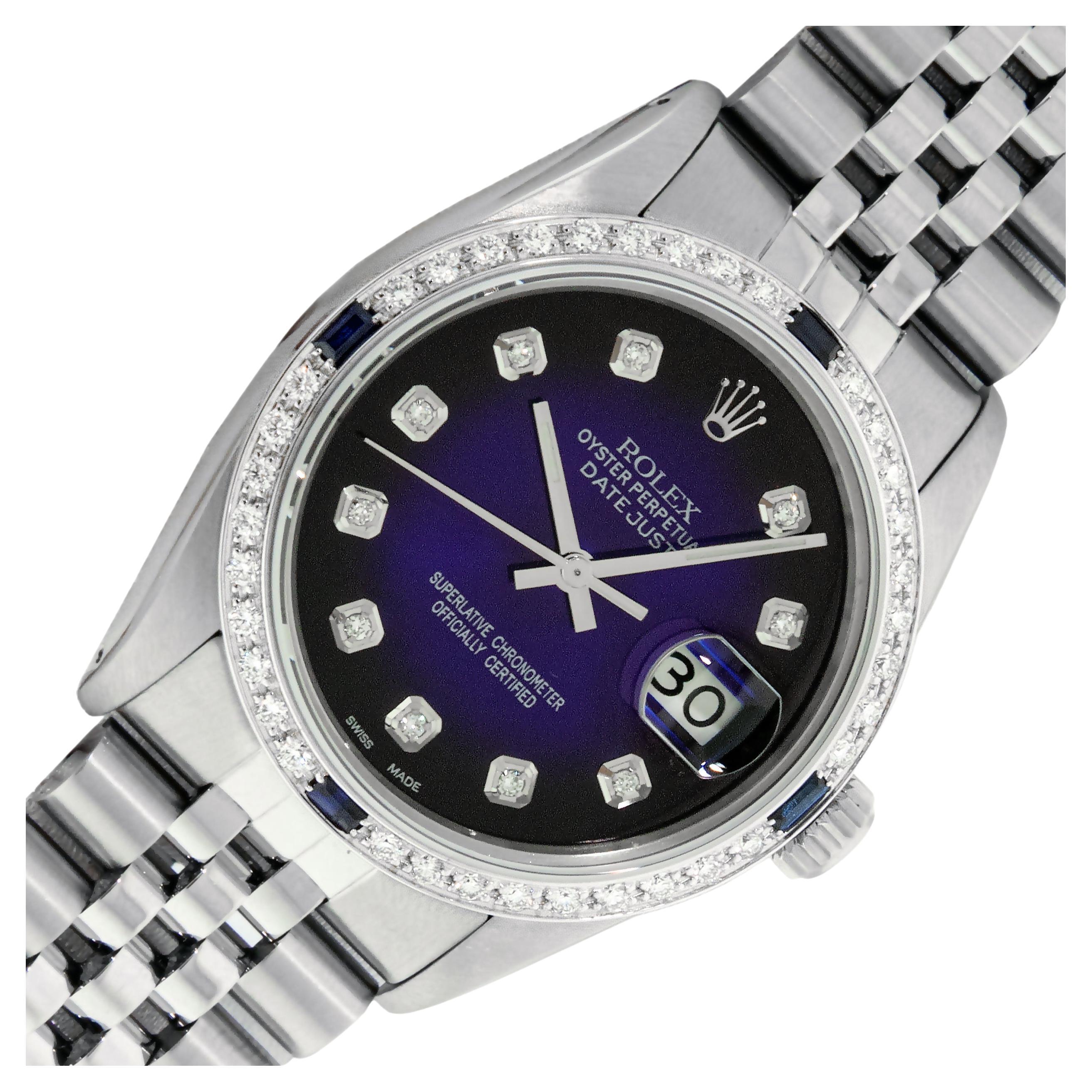 Rolex Watch Mens Datejust Steel 18K Gold with Blue Vignette Diamond Dial Watch