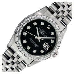 Rolex Watch Mens QS Datejust Stainless Steel with Black Diamond Dial Watch