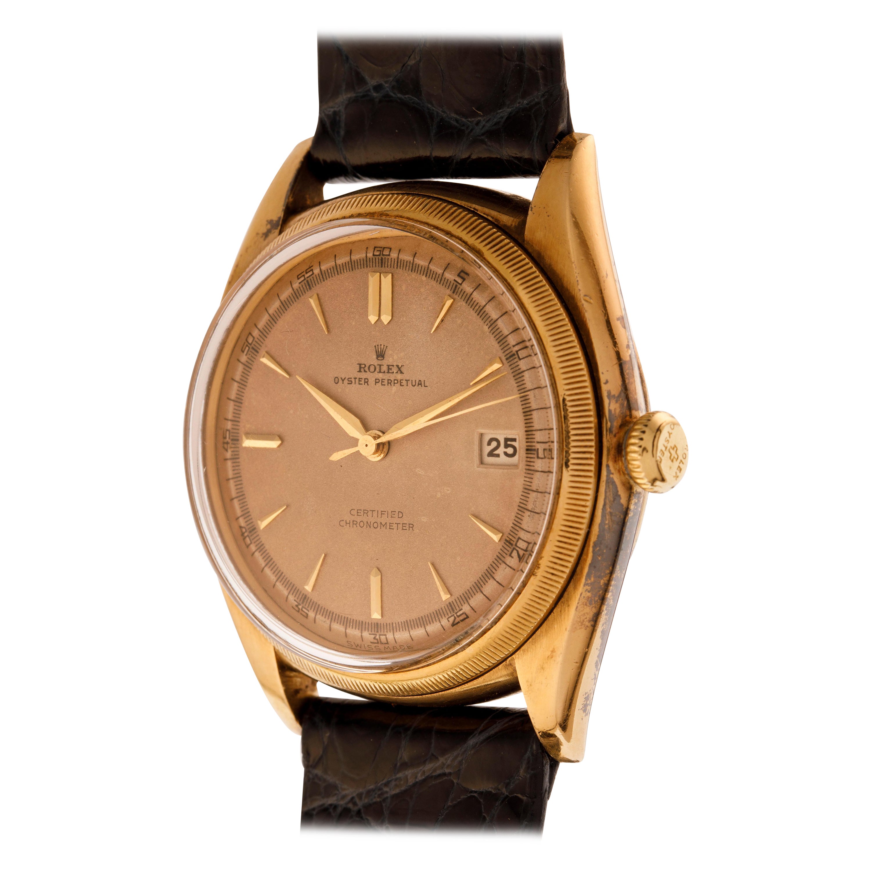 Rolex Uhr Oyster Perpetual Date Just Bubbleback Ref. 4467 aus 18 Karat Gelbgold im Angebot