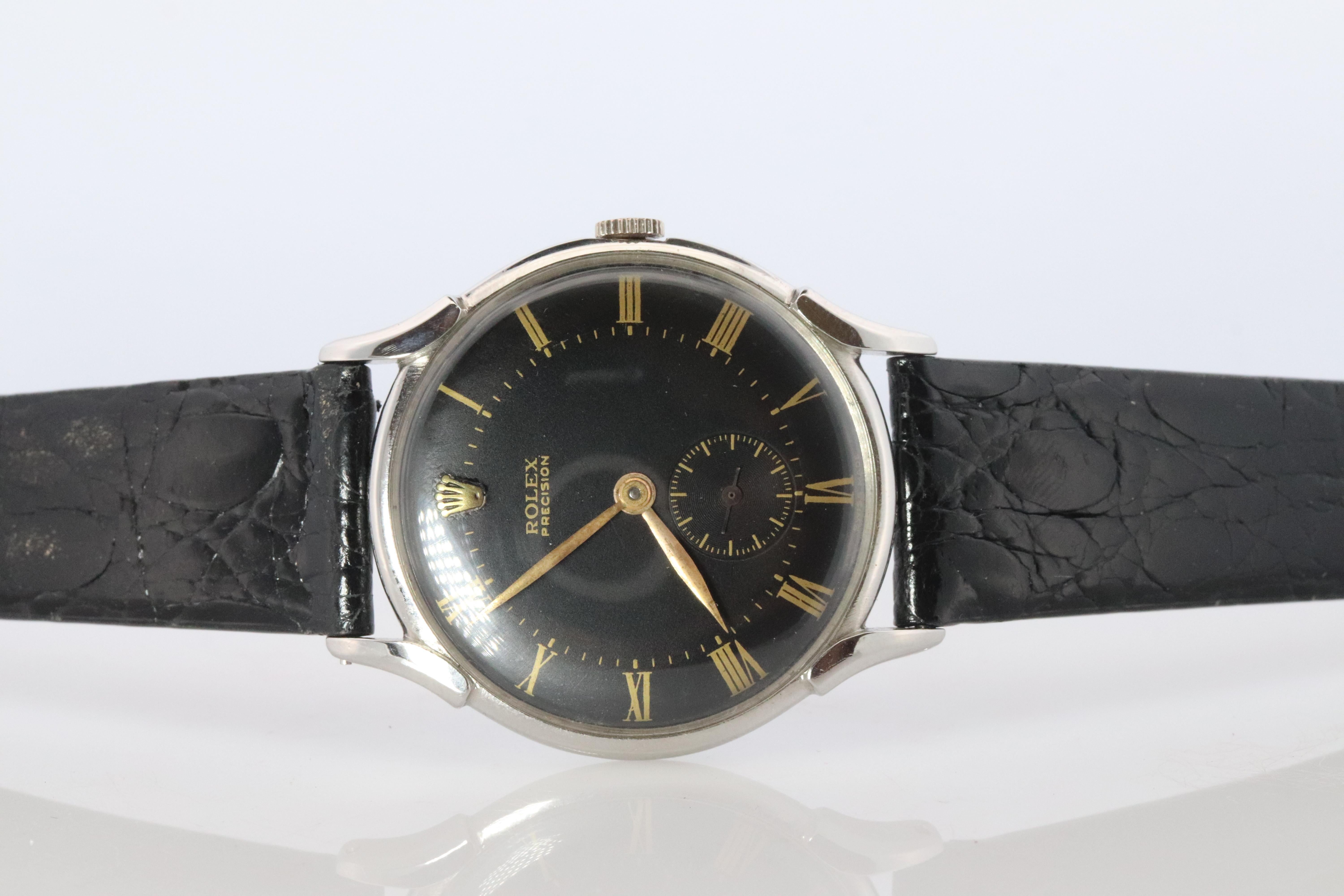 Moderno Orologio Rolex. Rolex ref. 4498 Precision 1940s Black Dial Mens Rolex. in vendita