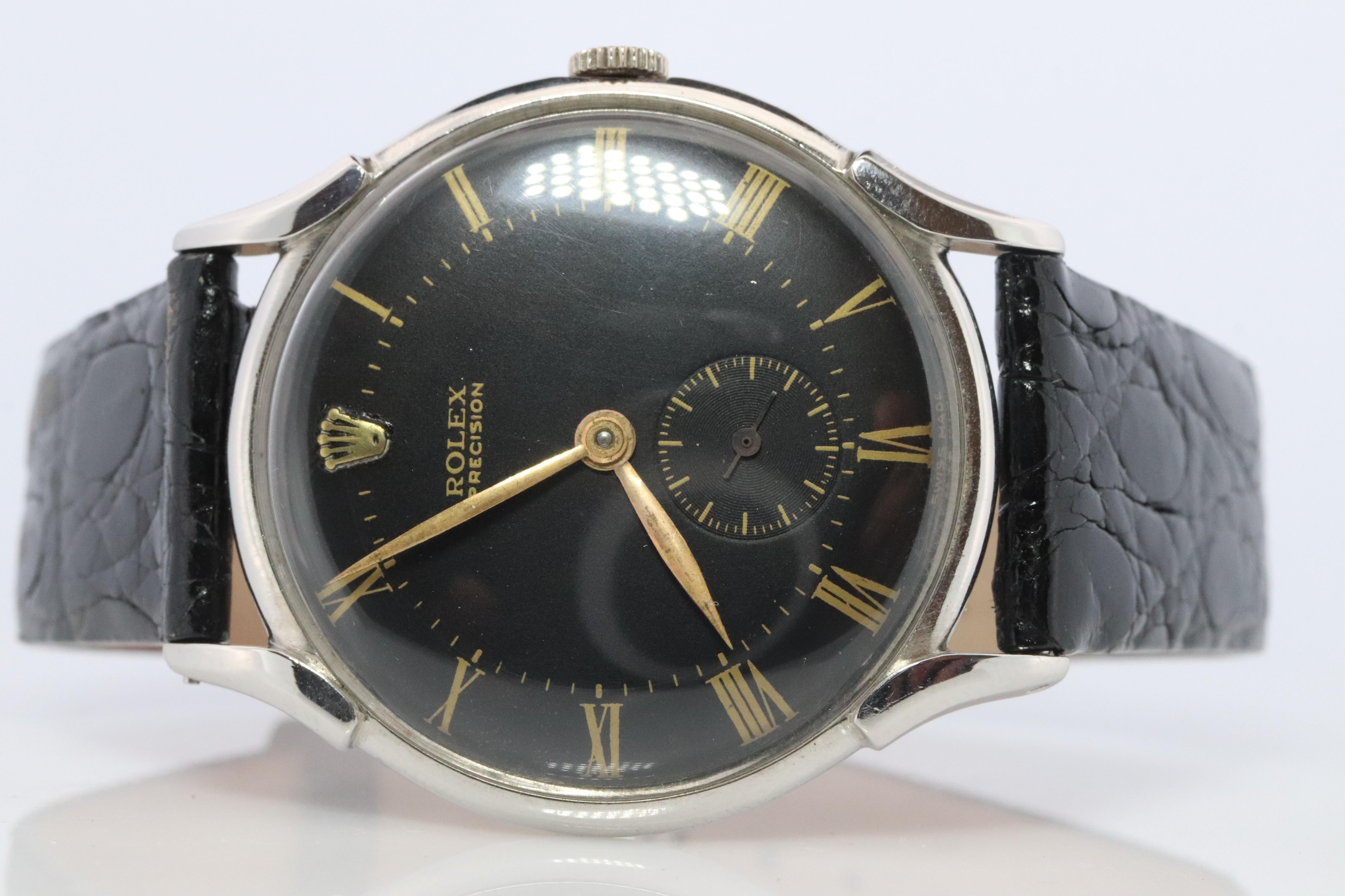 Orologio Rolex. Rolex ref. 4498 Precision 1940s Black Dial Mens Rolex. In condizioni buone in vendita a Port Charlotte, FL