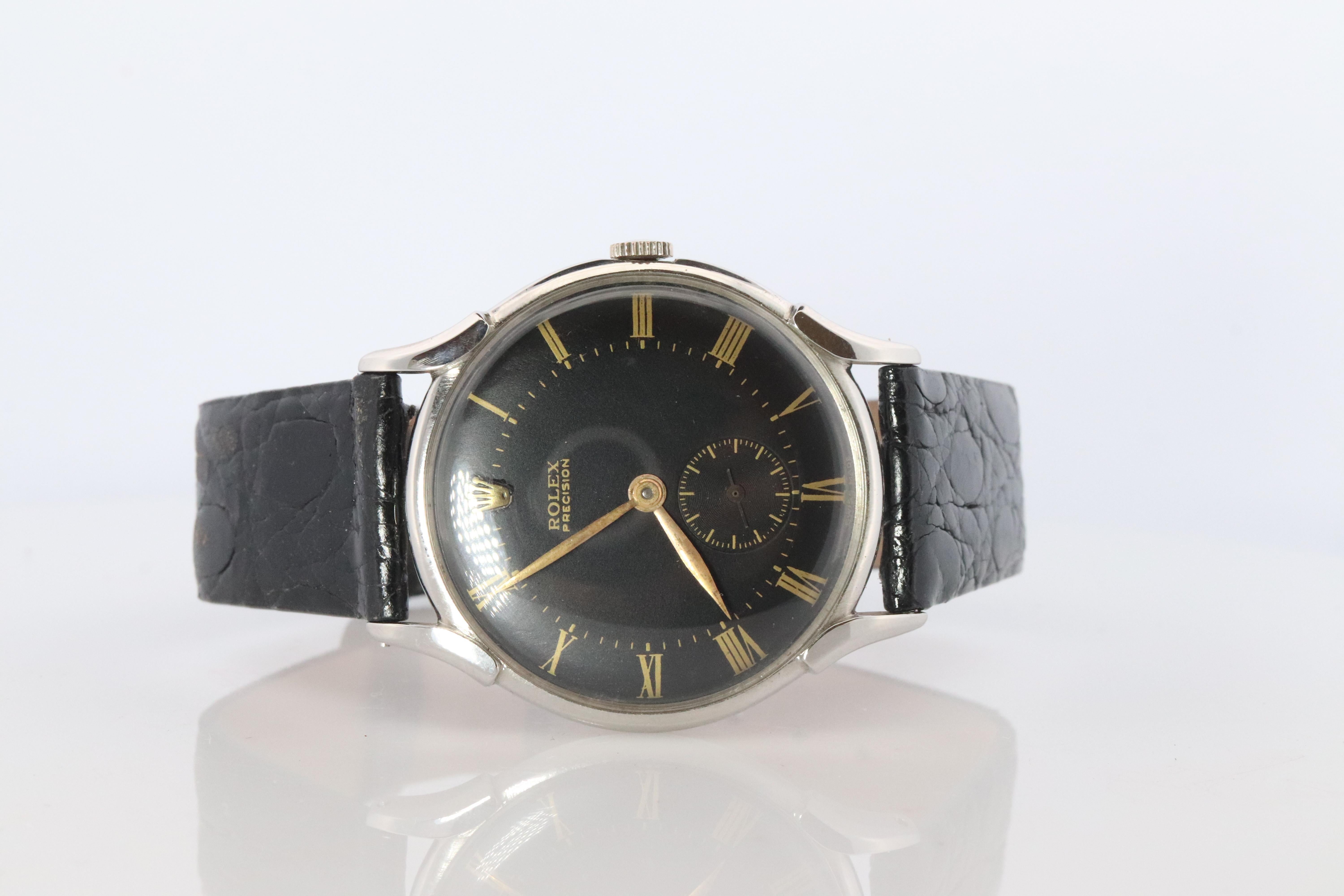 Uomo Orologio Rolex. Rolex ref. 4498 Precision 1940s Black Dial Mens Rolex. in vendita