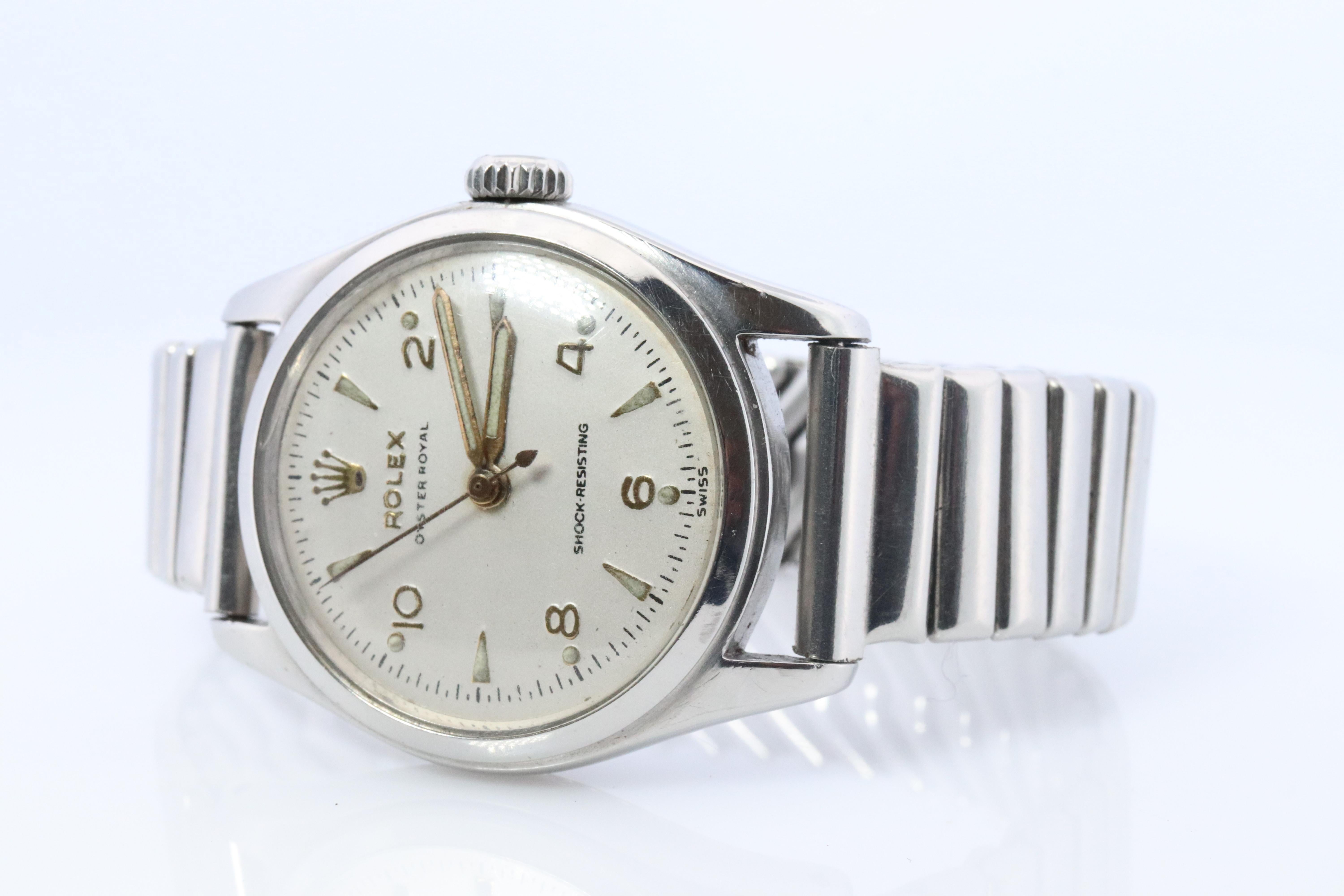 Modern ROLEX Watch. Rolex ref. 6144 1950s Stainless Steel Mens Rolex watch. For Sale