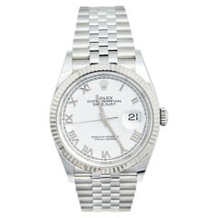 Rolex Montre-bracelet Datejust en or blanc 18 carats et acier inoxydable pour hommes, 36 mm, 126234