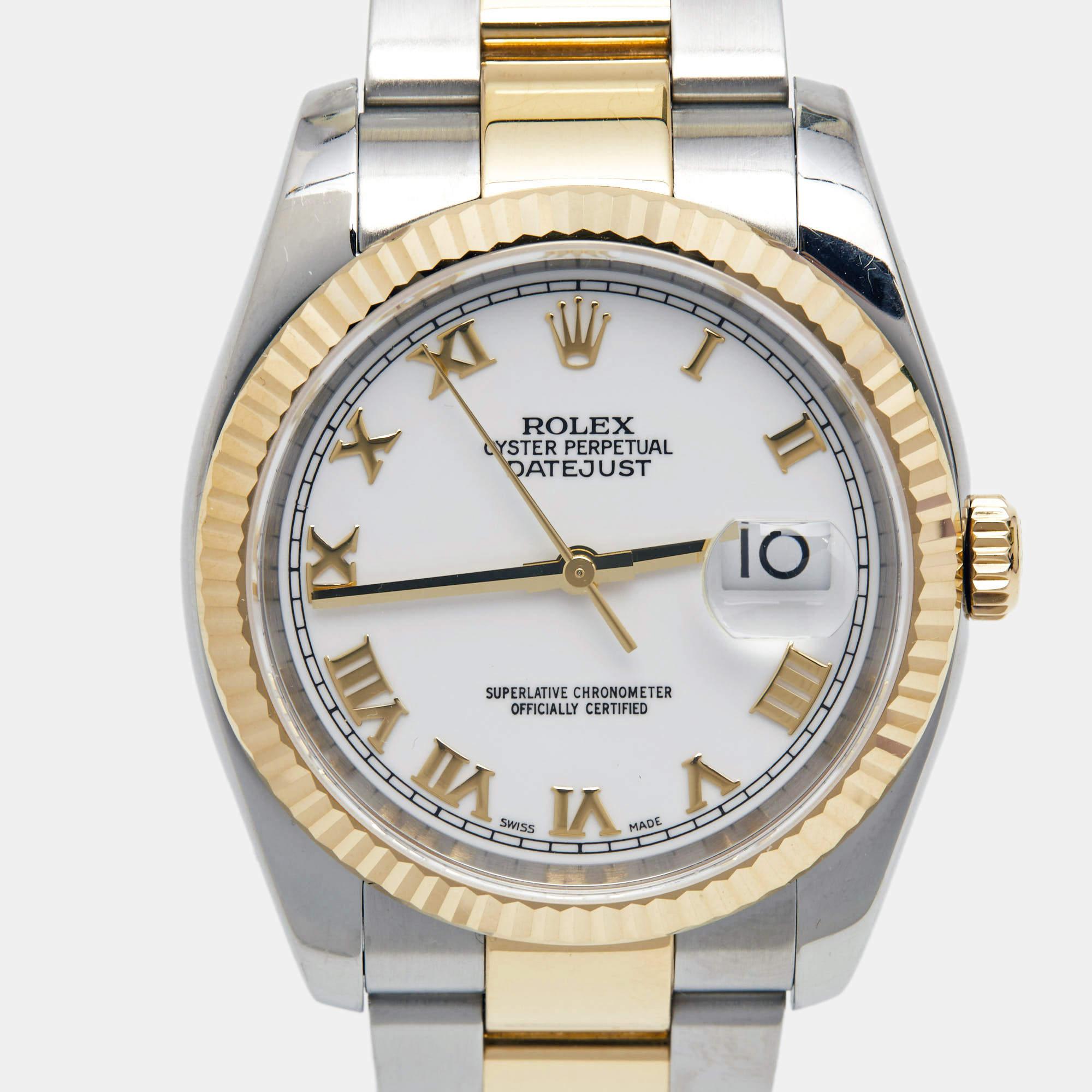 Rolex White 18K Yellow Gold Oystersteel Datejust 116233 Men's Wristwatch 36 mm 2