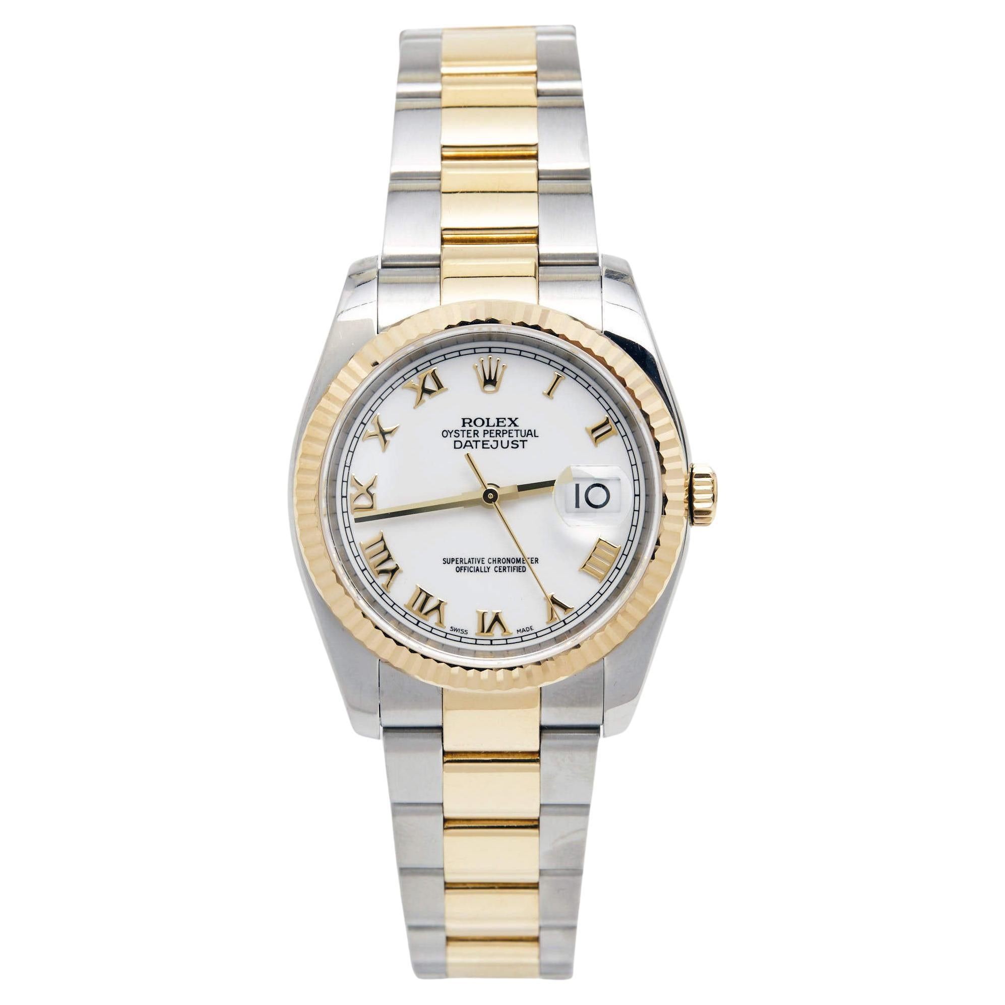 Rolex White 18K Yellow Gold Oystersteel Datejust 116233 Men's Wristwatch 36 mm